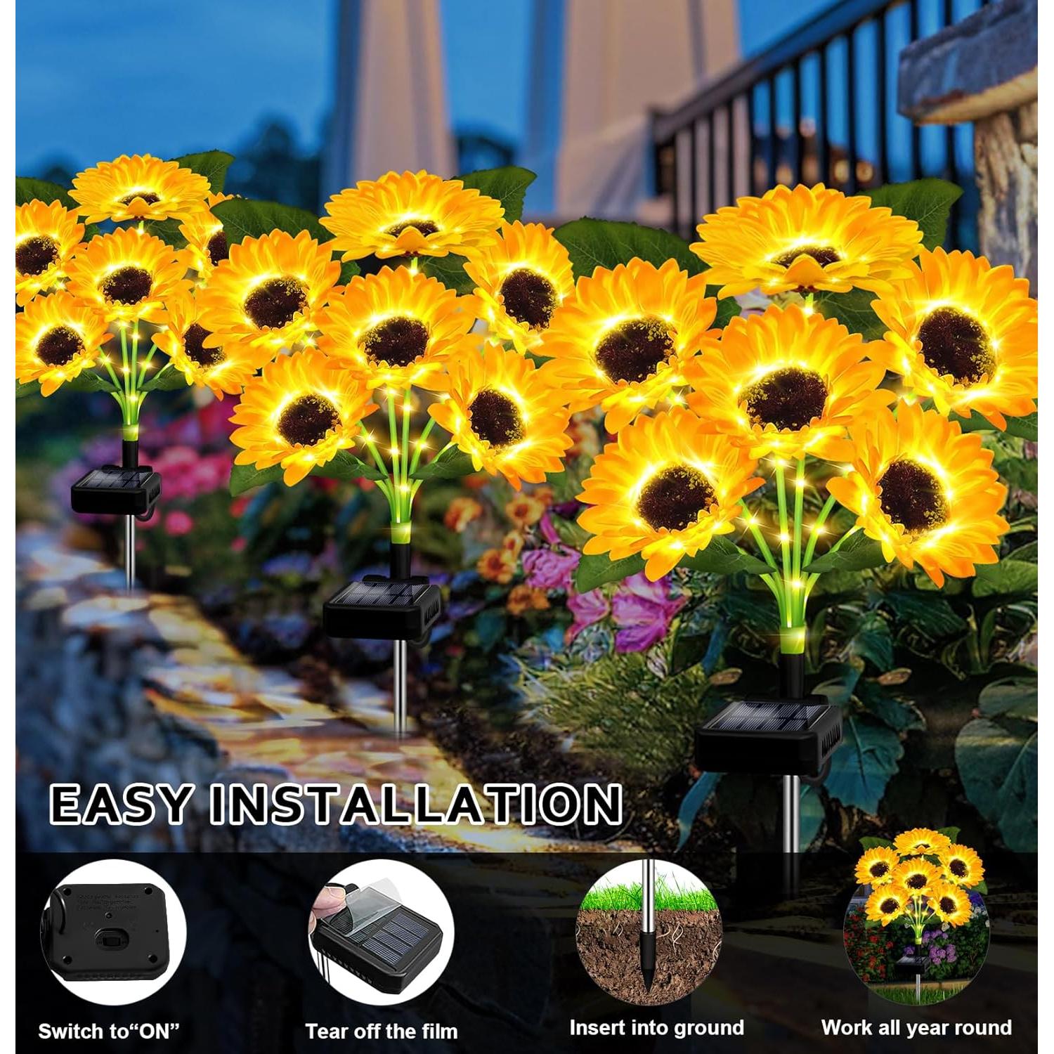 Luces Solares Decorativas EDOF para Jardín - Paquete de 4 Girasoles