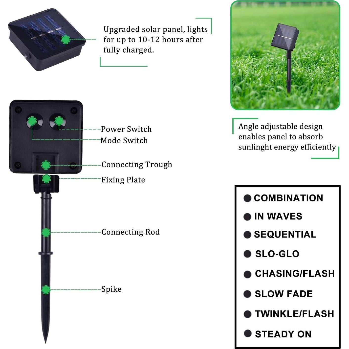 Luces de Cuerda Solares DAYLIGHTIR 20M 200 LED 8 Modos Blanco Cálido