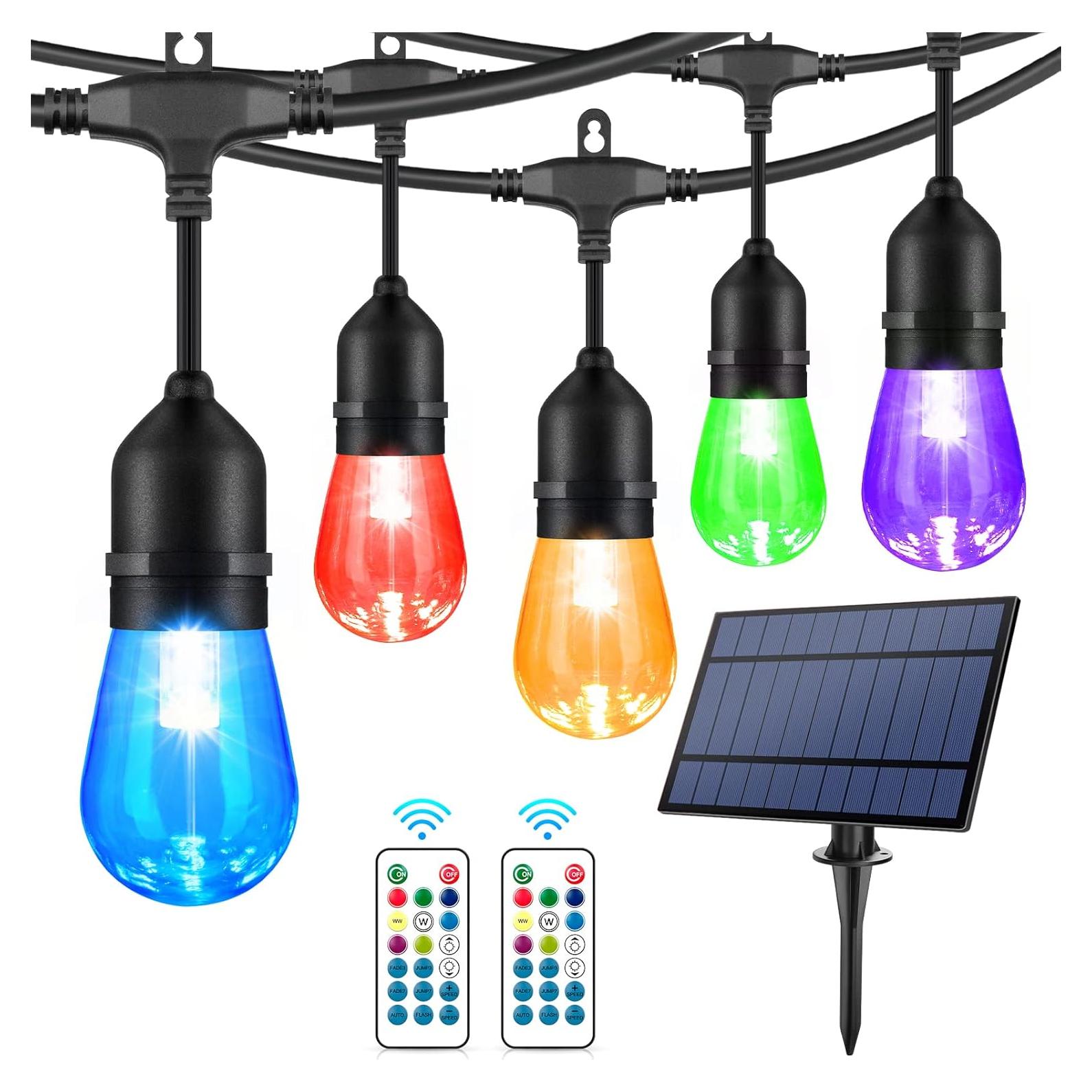 Luces de Cadena Solares RGB WENFENG 48FT 15 Bombillas LED