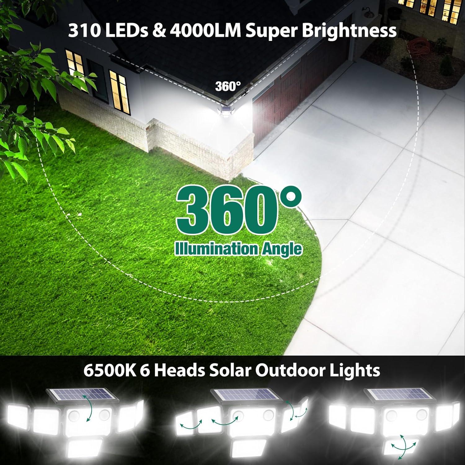 Luces Solares Exteriores Omibee 4000LM 310 LEDs IP65 2 Pzas