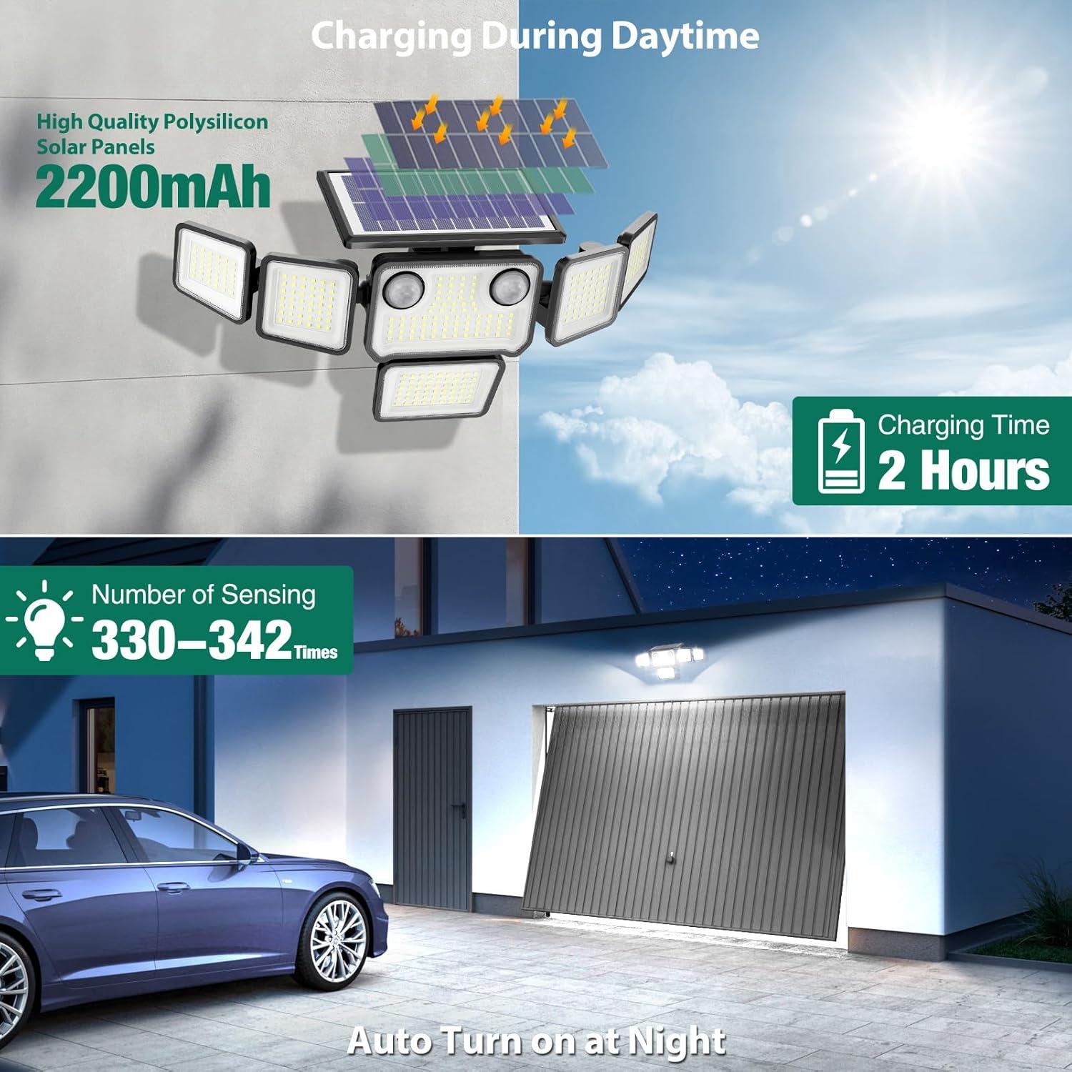 Luces Solares Exteriores Omibee 4000LM 310 LEDs IP65 2 Pzas