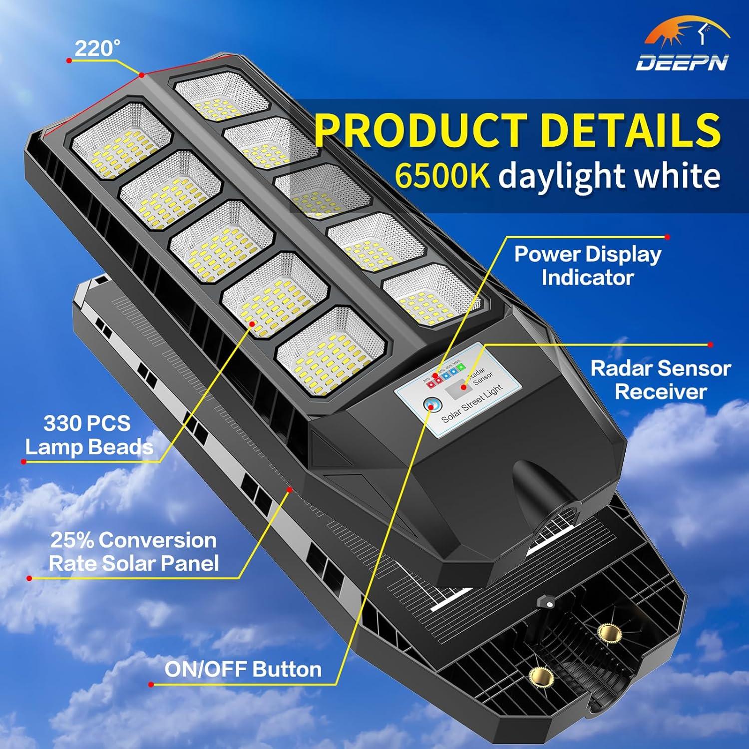 Luces Solares Exteriores Deepn IP66 con Sensor y Control Remoto