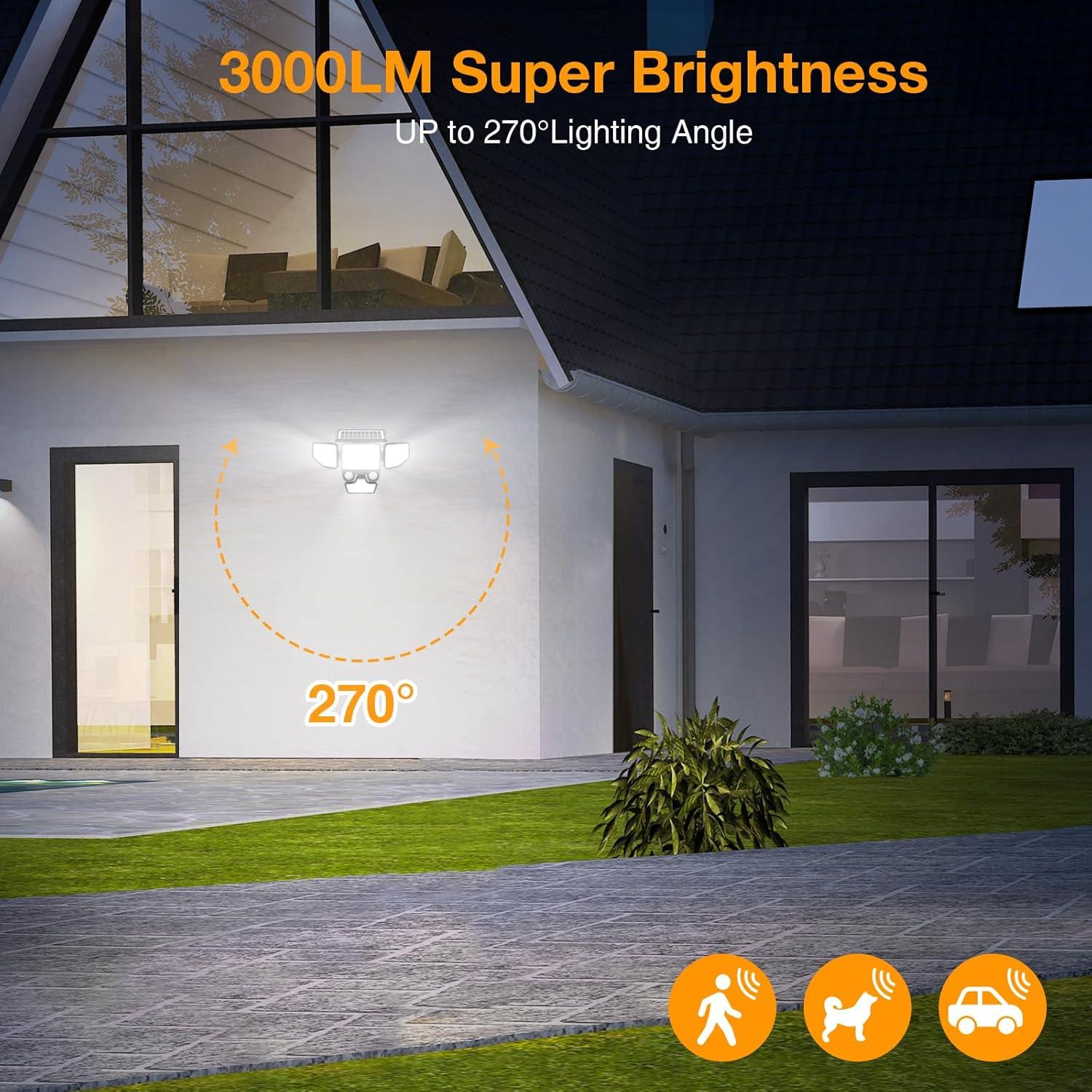 Luces Solares Exteriores Onforu 3000LM 4 Cabezas IP65