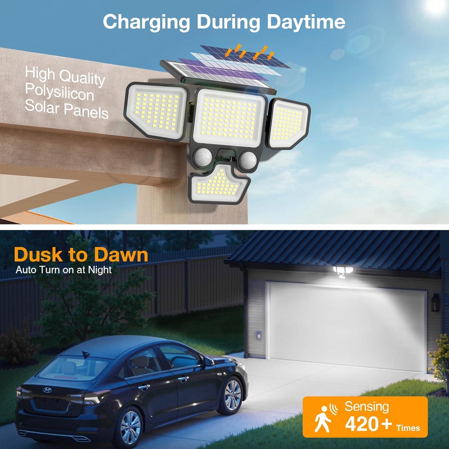 Luces Solares Exteriores Onforu 3000LM 4 Cabezas IP65