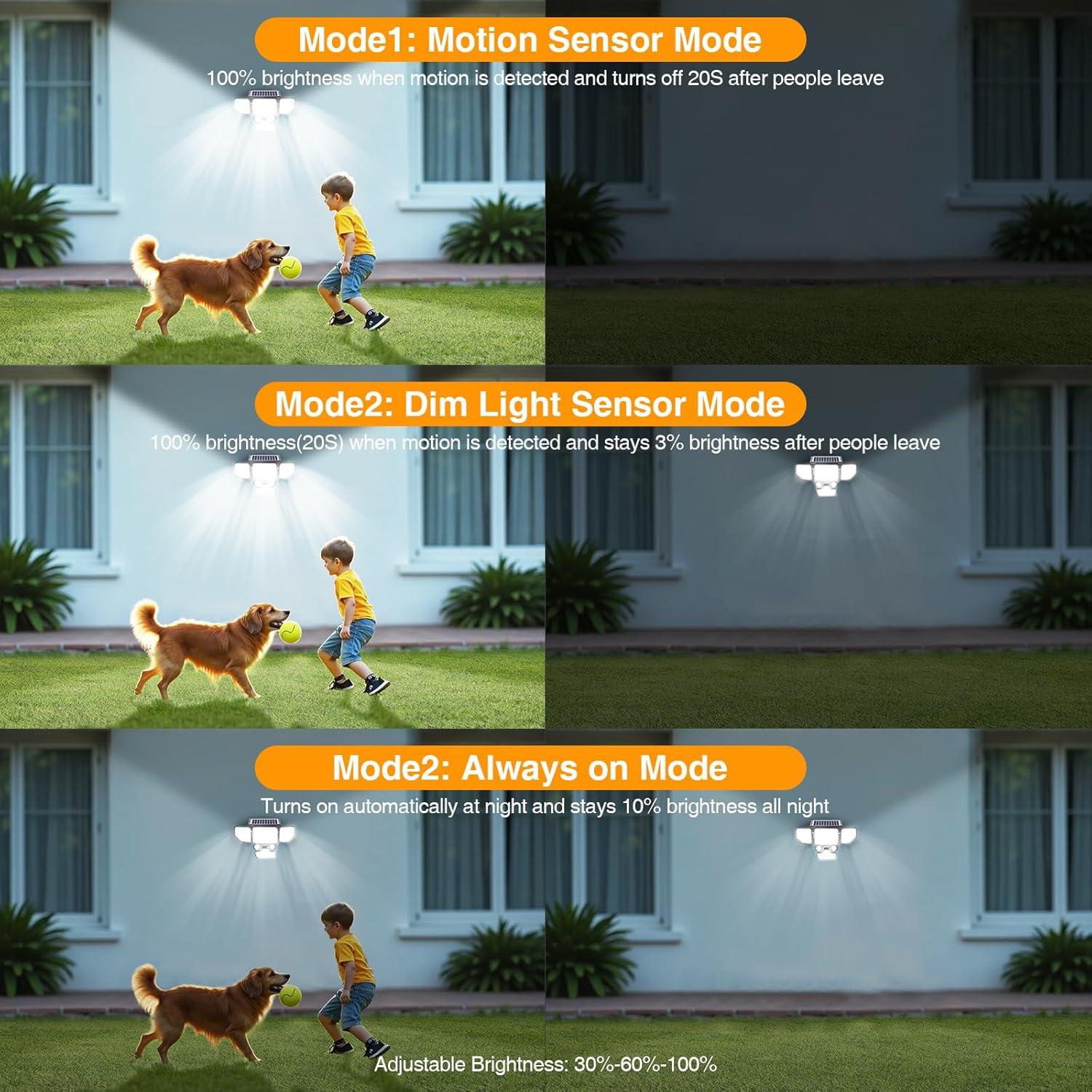 Luces Solares Exteriores Onforu 3000LM 4 Cabezas IP65