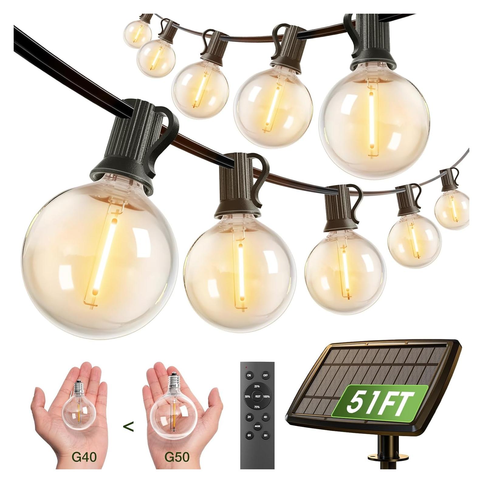 Luces de Cadena Solares Addlon 15.24m G50 LED Impermeables