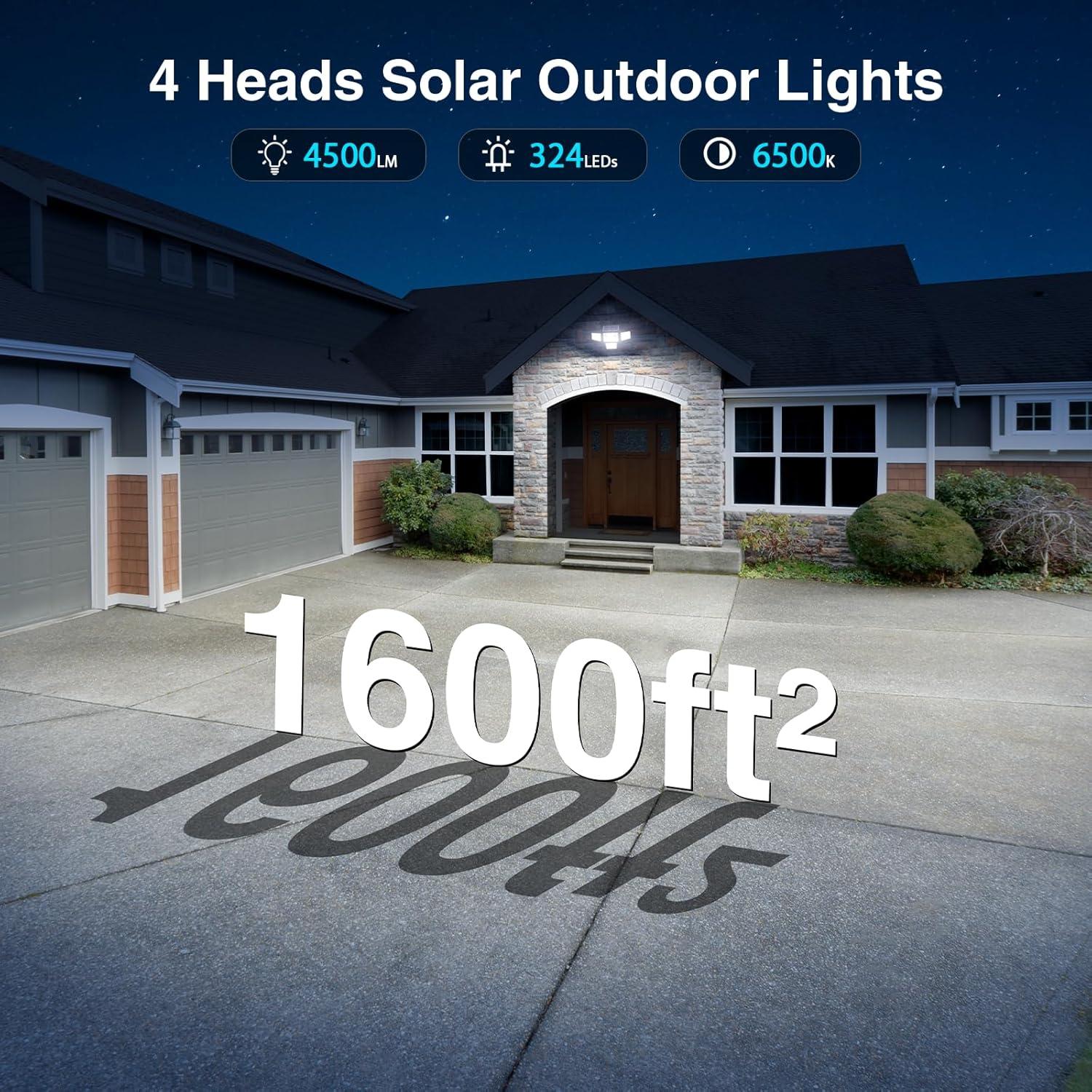 Luces Solares Exteriores SZPOWER 4500LM 4 Cabezas con Sensor