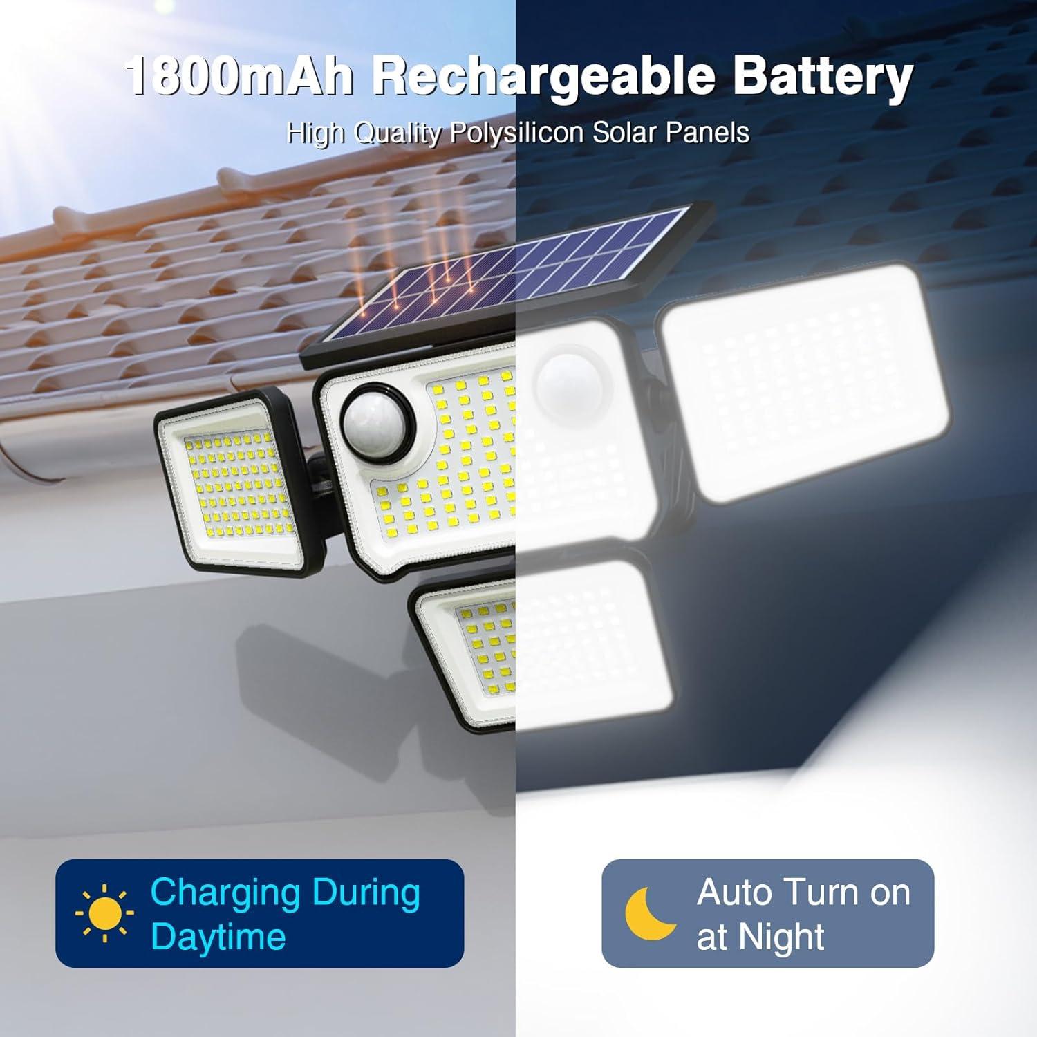 Luces Solares Exteriores SZPOWER 4500LM 4 Cabezas con Sensor