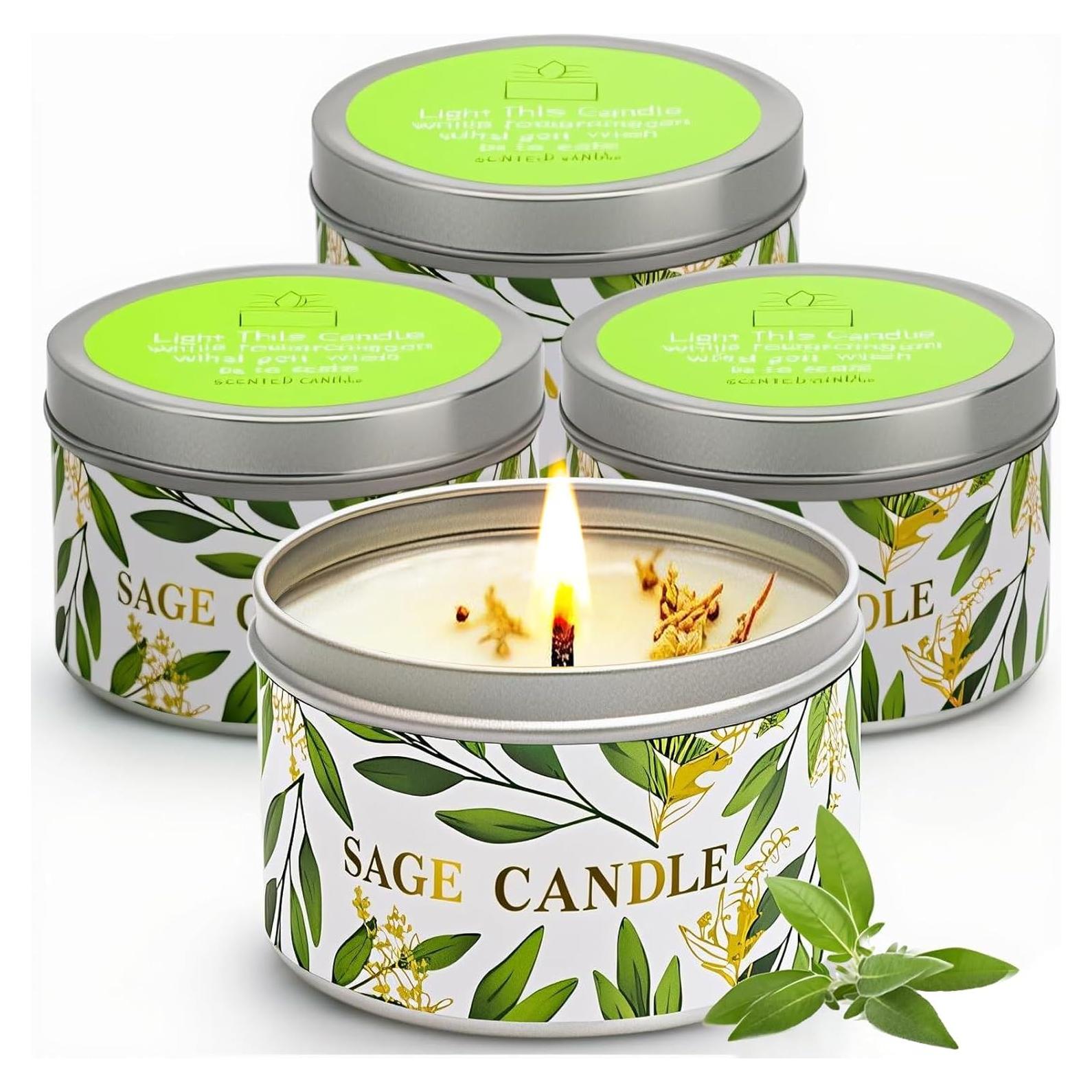Set de 4 Velas Aromáticas de Salvia Pura Gisly - Cera de Soja