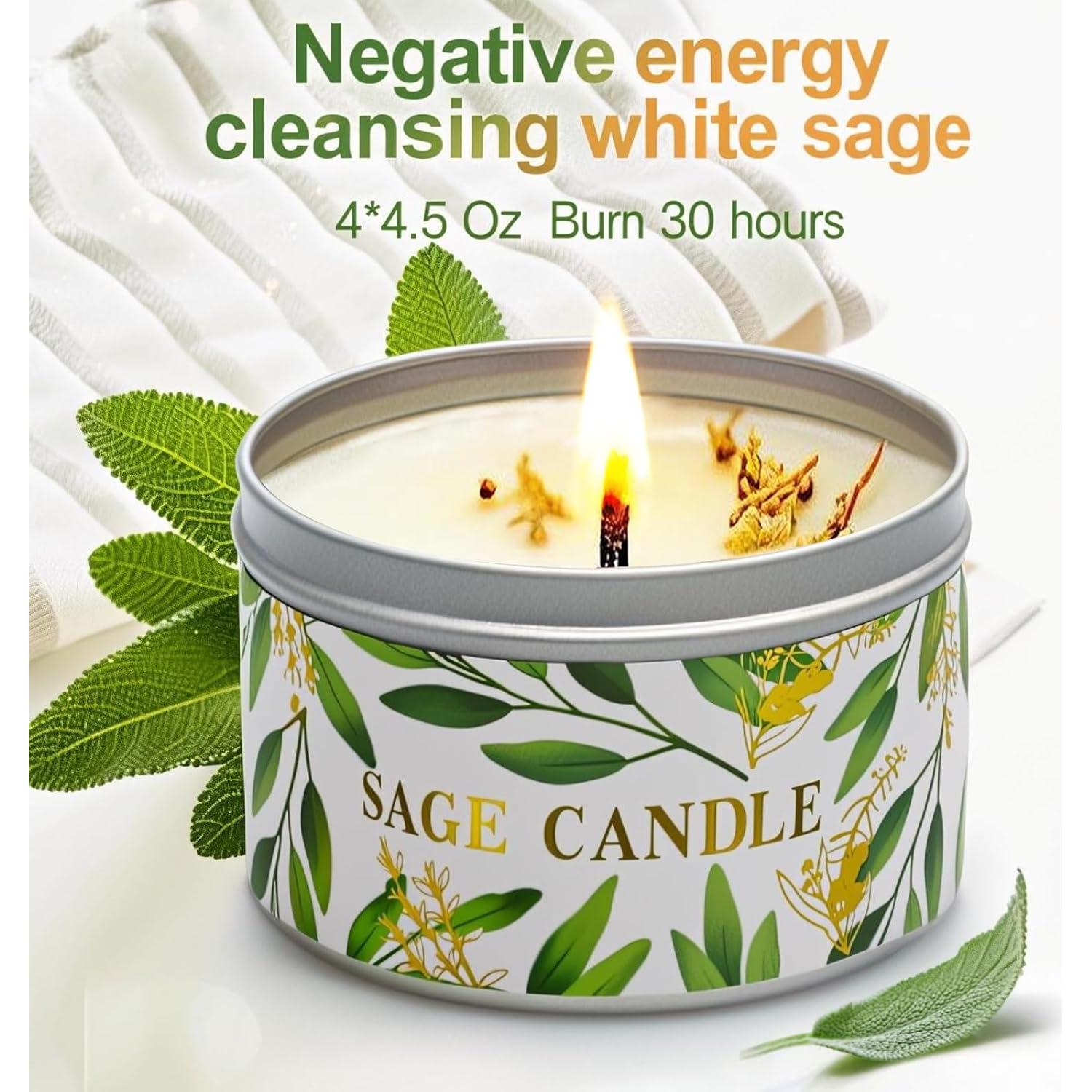 Set de 4 Velas Aromáticas de Salvia Pura Gisly - Cera de Soja