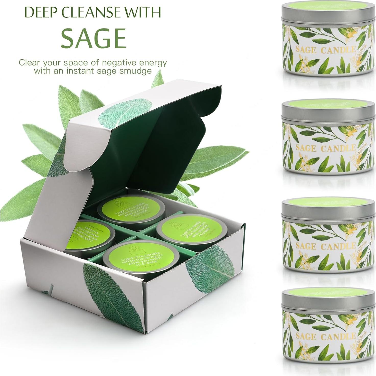 Set de 4 Velas Aromáticas de Salvia Pura Gisly - Cera de Soja