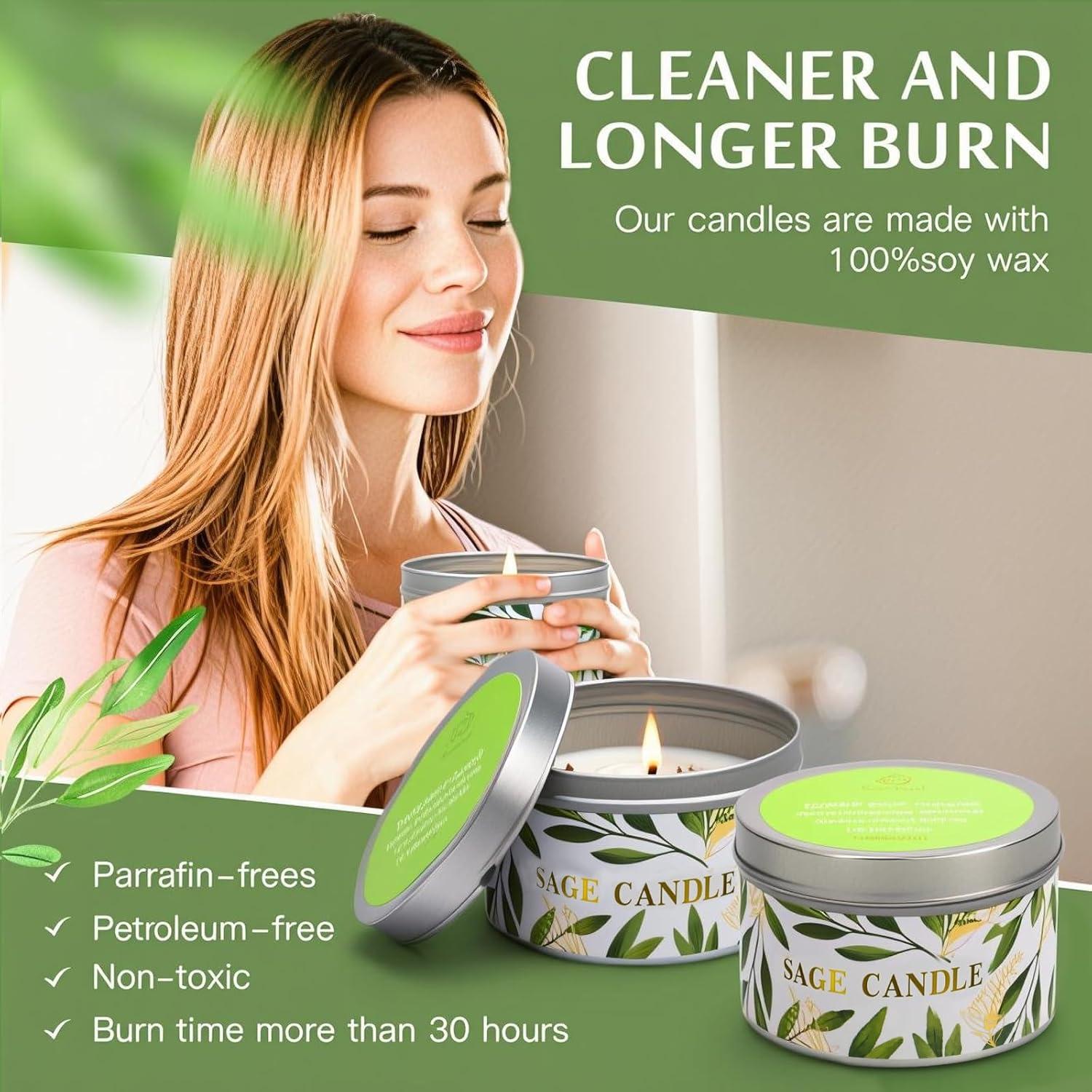 Set de 4 Velas Aromáticas de Salvia Pura Gisly - Cera de Soja