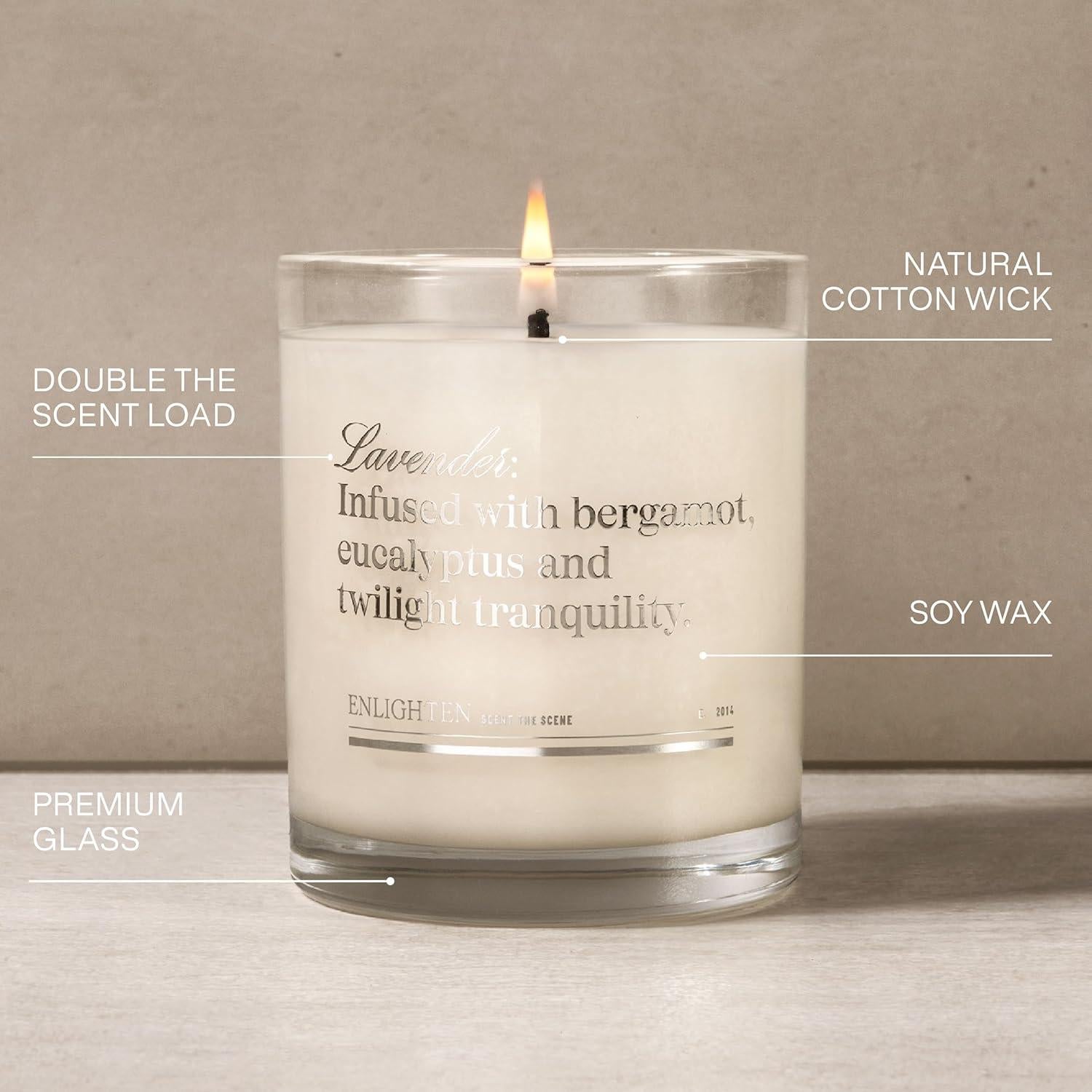 Vela de Soja Aromática Enlighten 12oz - Lavanda, Bergamota, Eucalipto