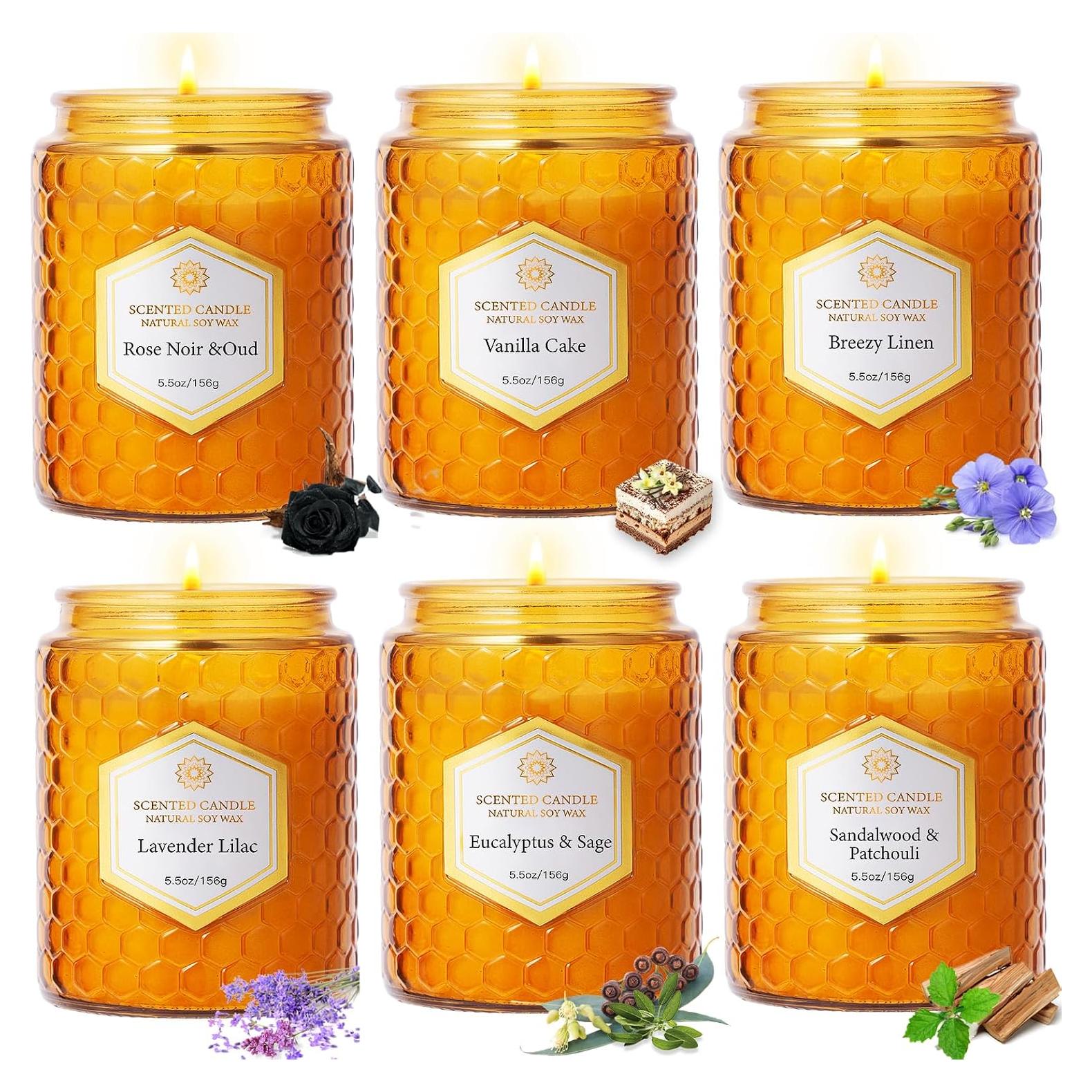 6 Velas Aromáticas de Soja Natural Amber - 240 Horas
