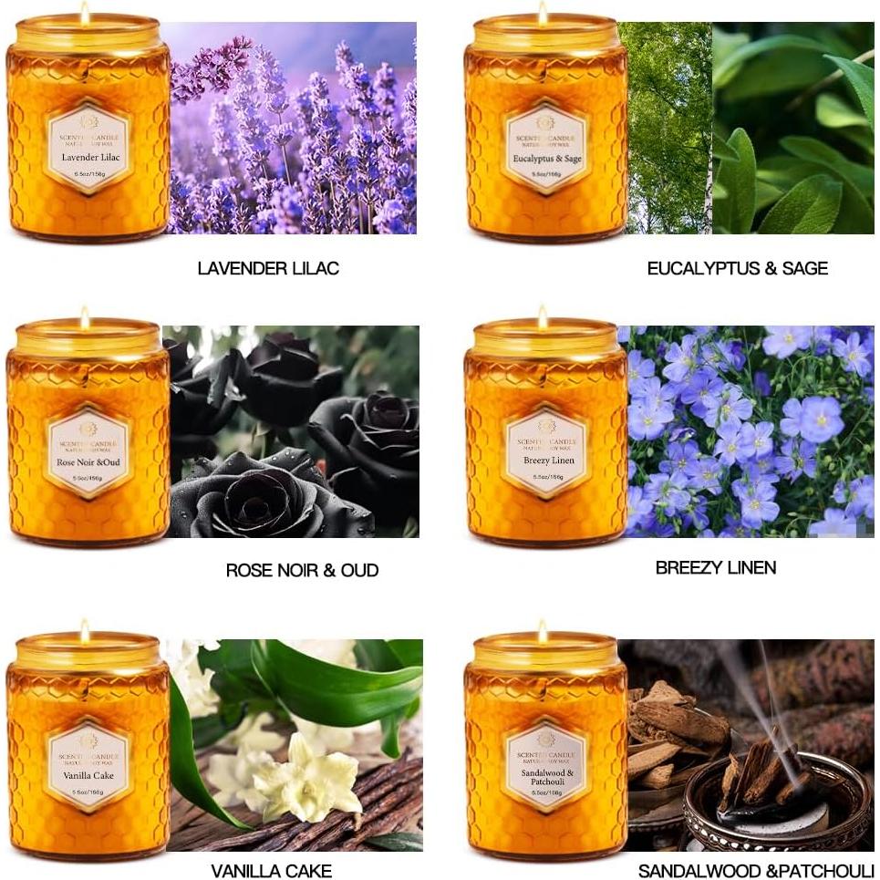 6 Velas Aromáticas de Soja Natural Amber - 240 Horas