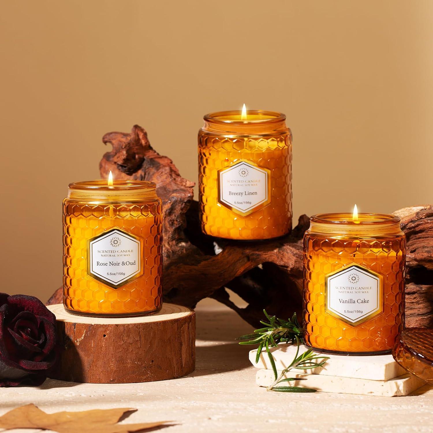 6 Velas Aromáticas de Soja Natural Amber - 240 Horas