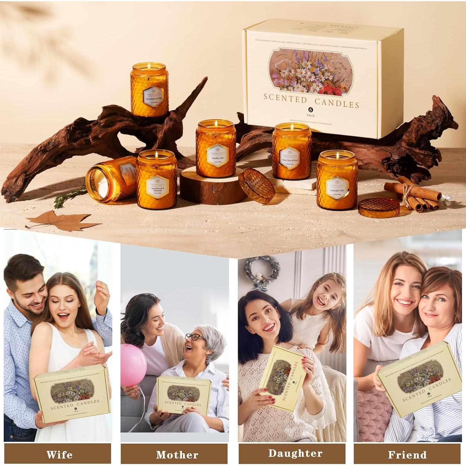 6 Velas Aromáticas de Soja Natural Amber - 240 Horas
