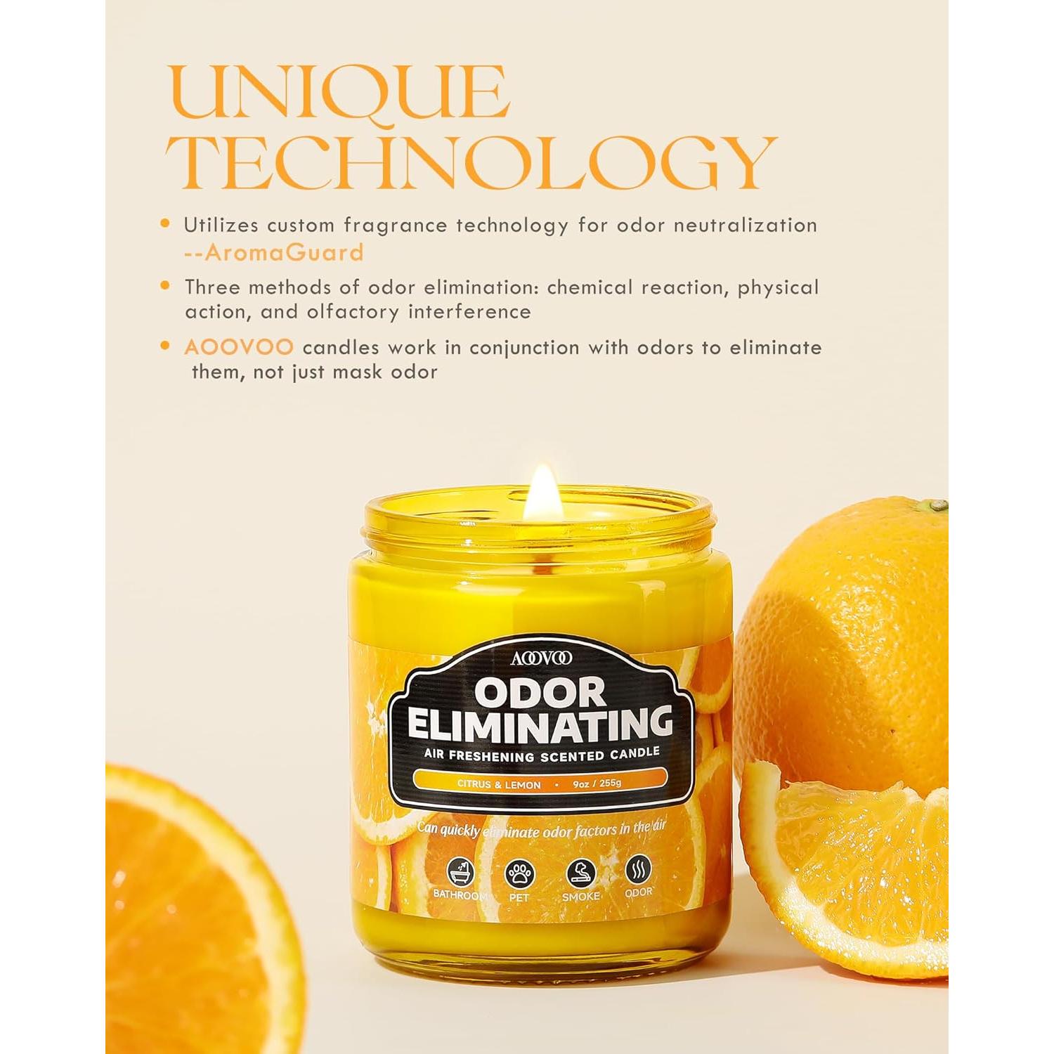 Vela Aromática AOOVOO de Soja Limón Cítrico 255g - Elimina Olores