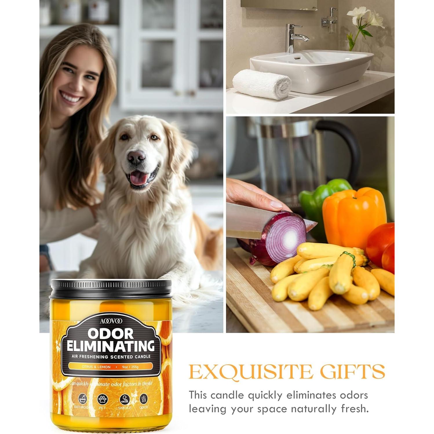 Vela Aromática AOOVOO de Soja Limón Cítrico 255g - Elimina Olores