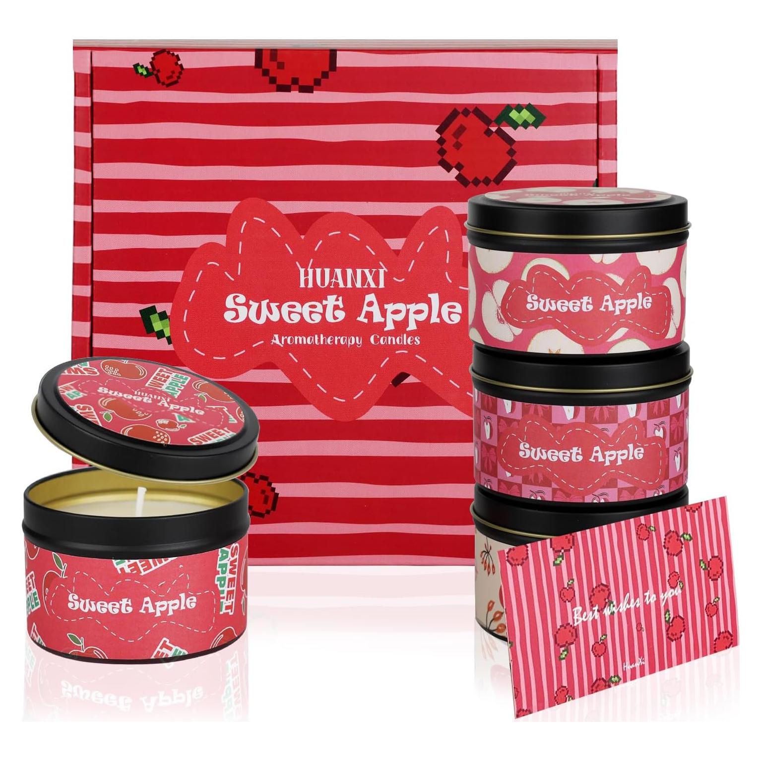 Juego de 4 Velas Aromáticas Manzana HUANXI 32oz Cera Soja