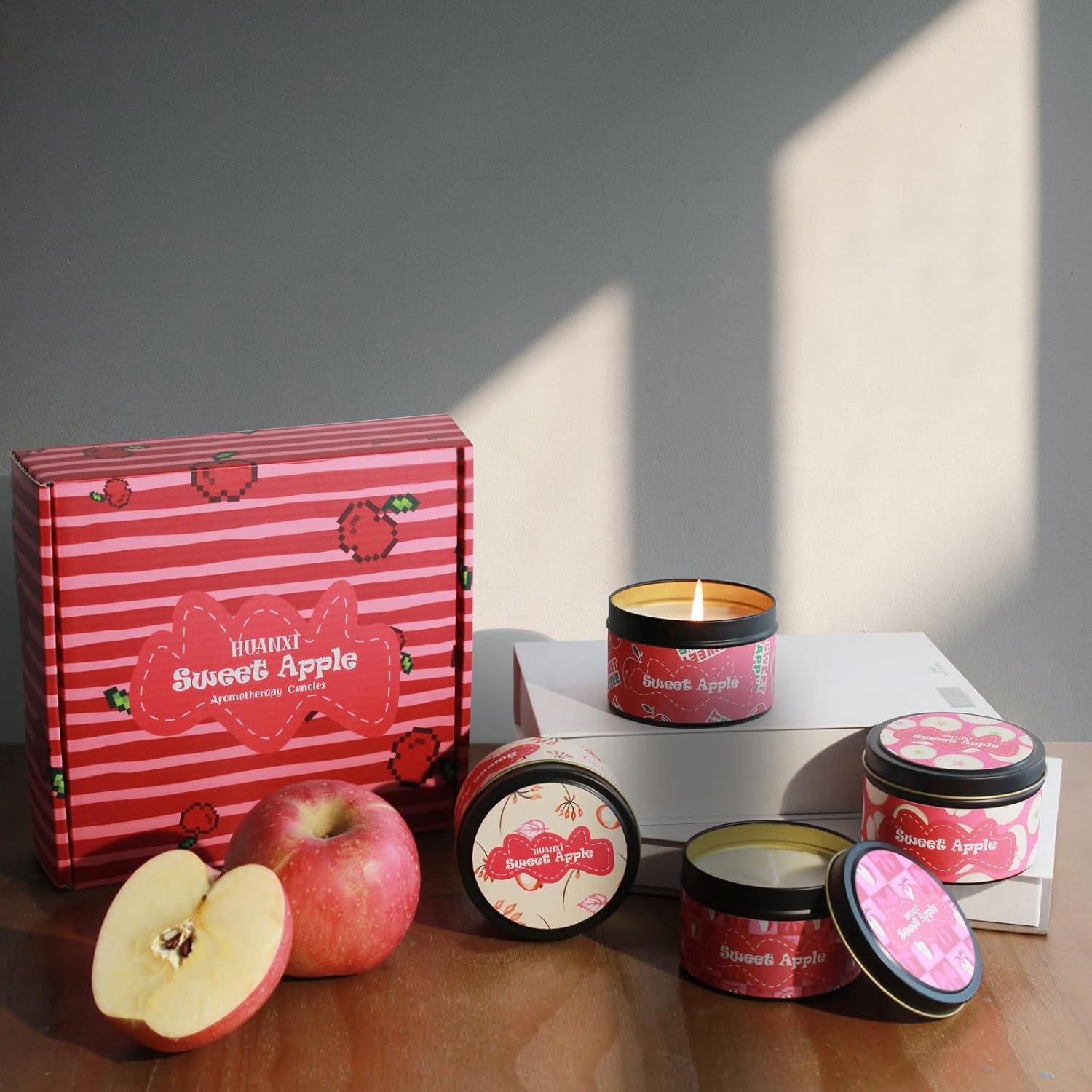 Juego de 4 Velas Aromáticas Manzana HUANXI 32oz Cera Soja