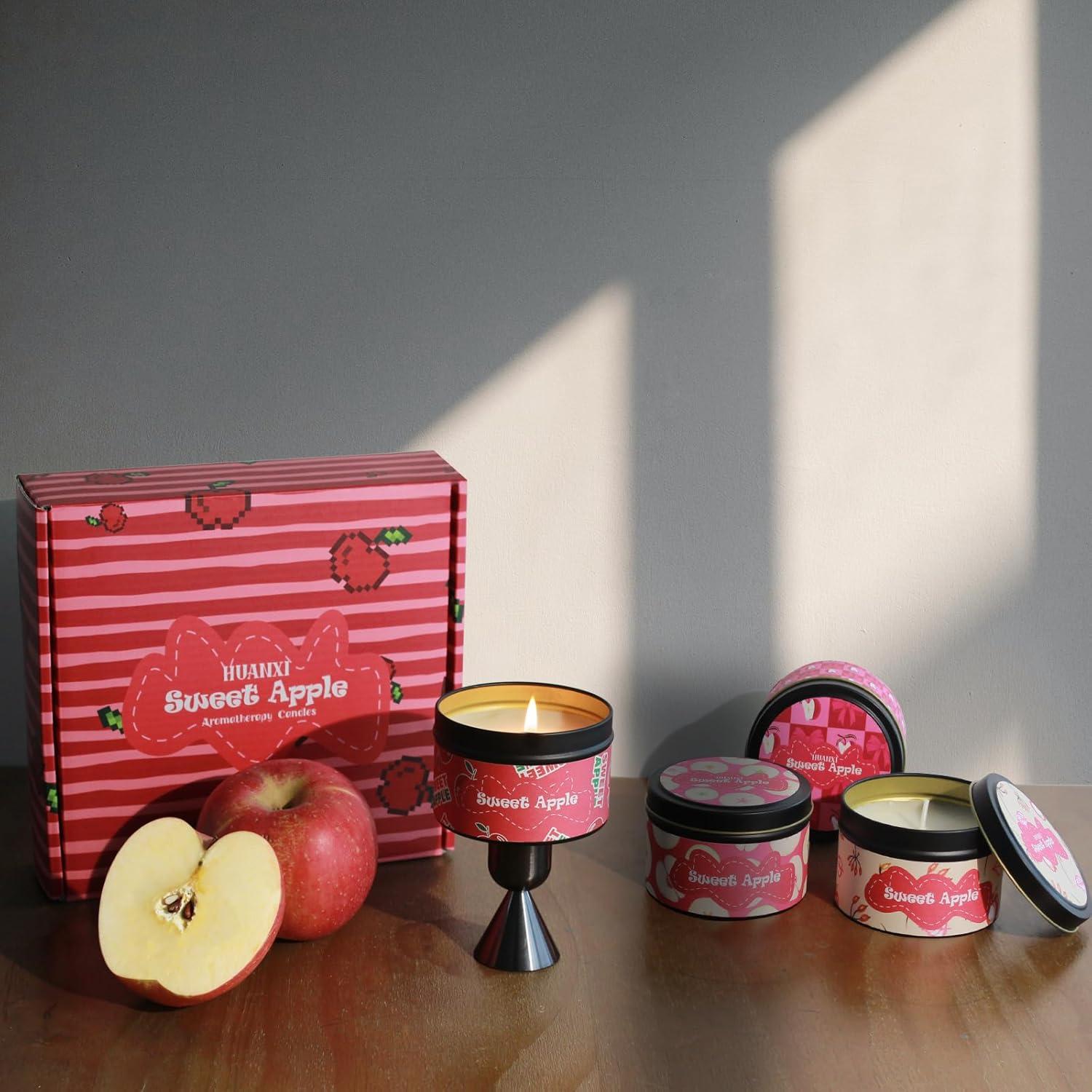 Juego de 4 Velas Aromáticas Manzana HUANXI 32oz Cera Soja