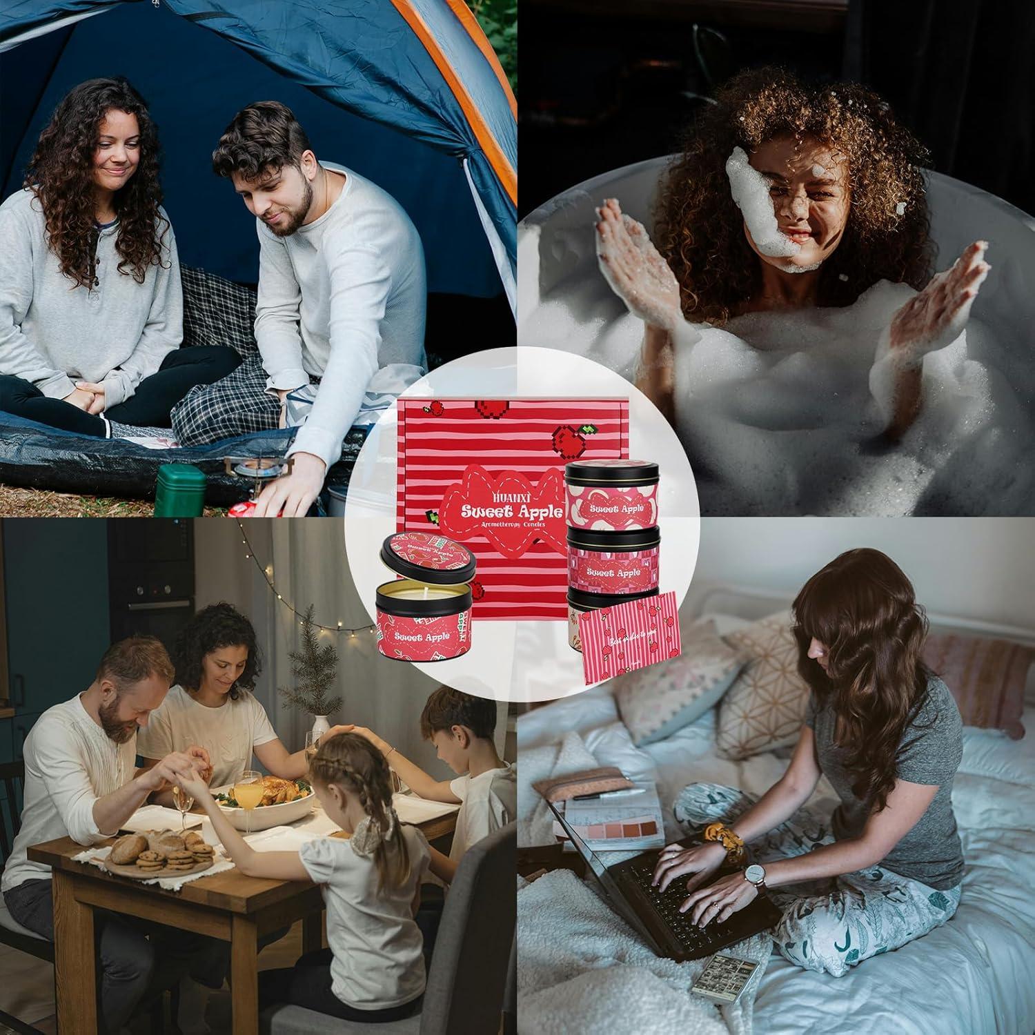 Juego de 4 Velas Aromáticas Manzana HUANXI 32oz Cera Soja