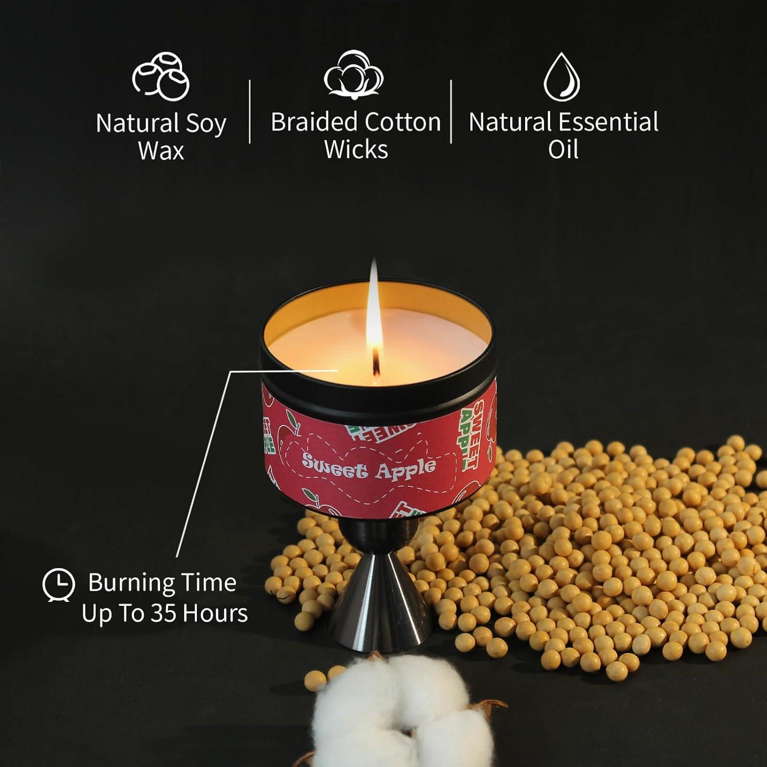 Juego de 4 Velas Aromáticas Manzana HUANXI 32oz Cera Soja