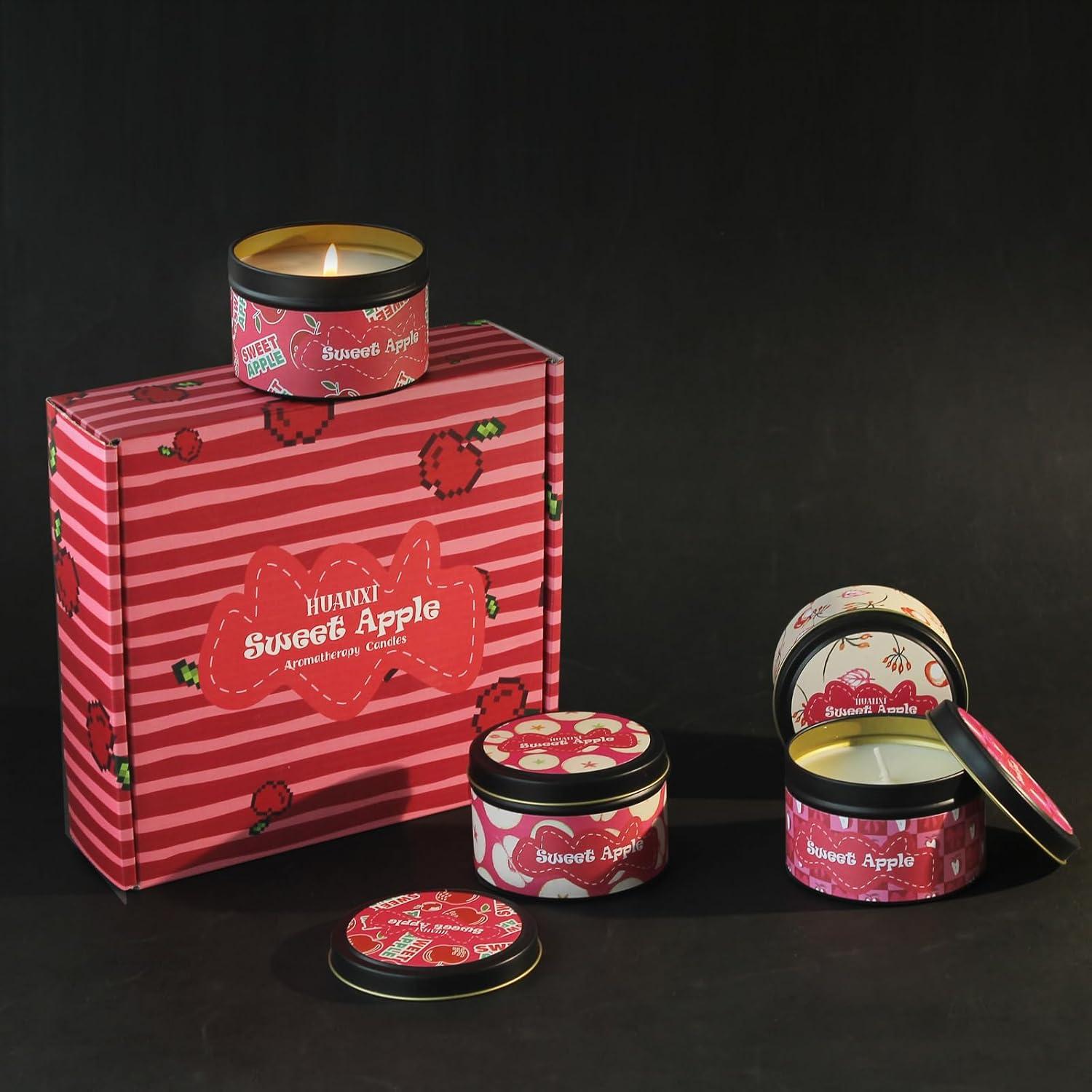 Juego de 4 Velas Aromáticas Manzana HUANXI 32oz Cera Soja