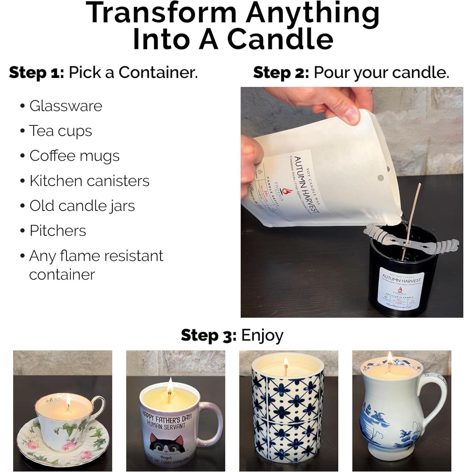 Kit de Fabricación de Velas Phoenix Wick - Cera de Soja 14 oz