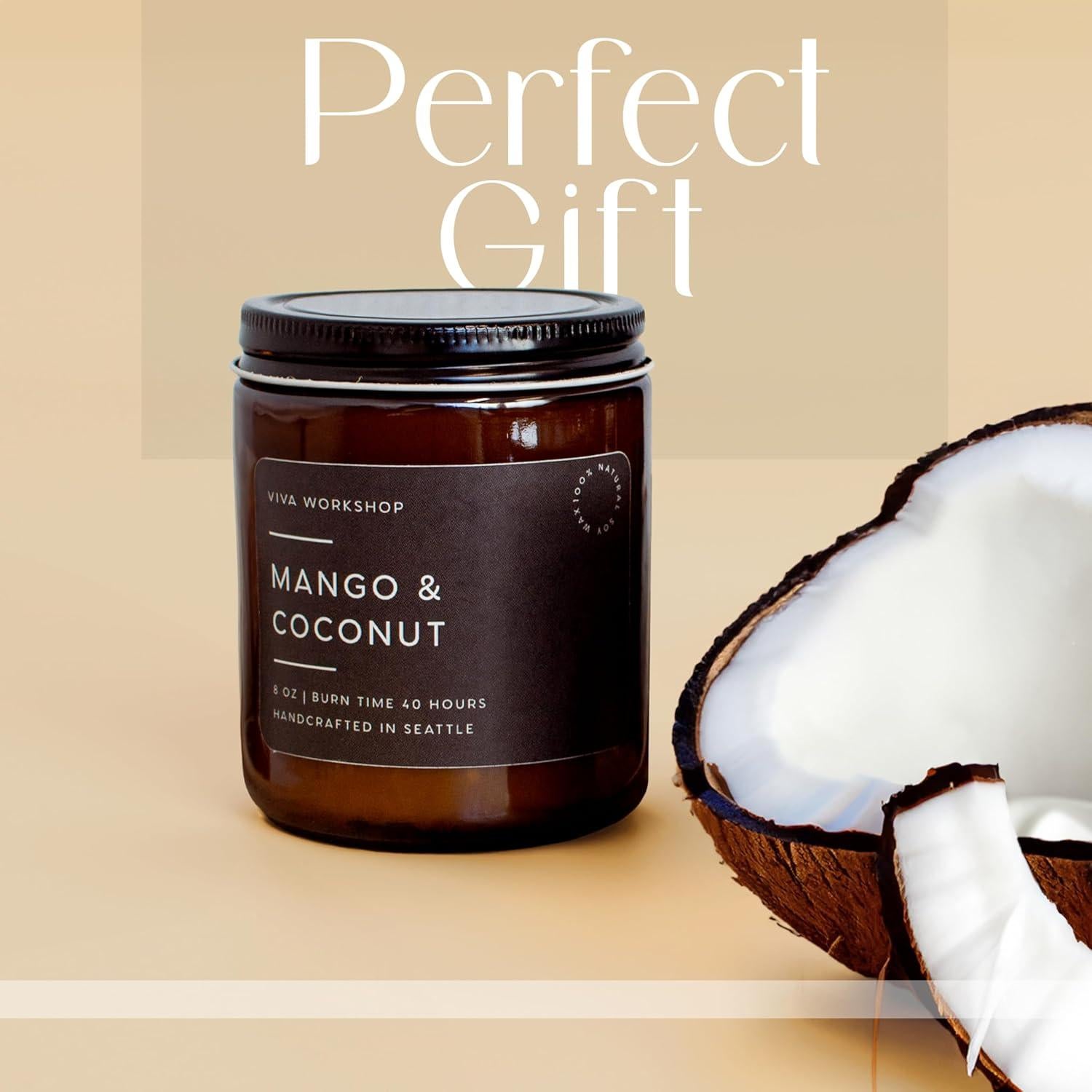 Vela Aromática Mango y Coco Cera de Soja 226g Hecha a Mano