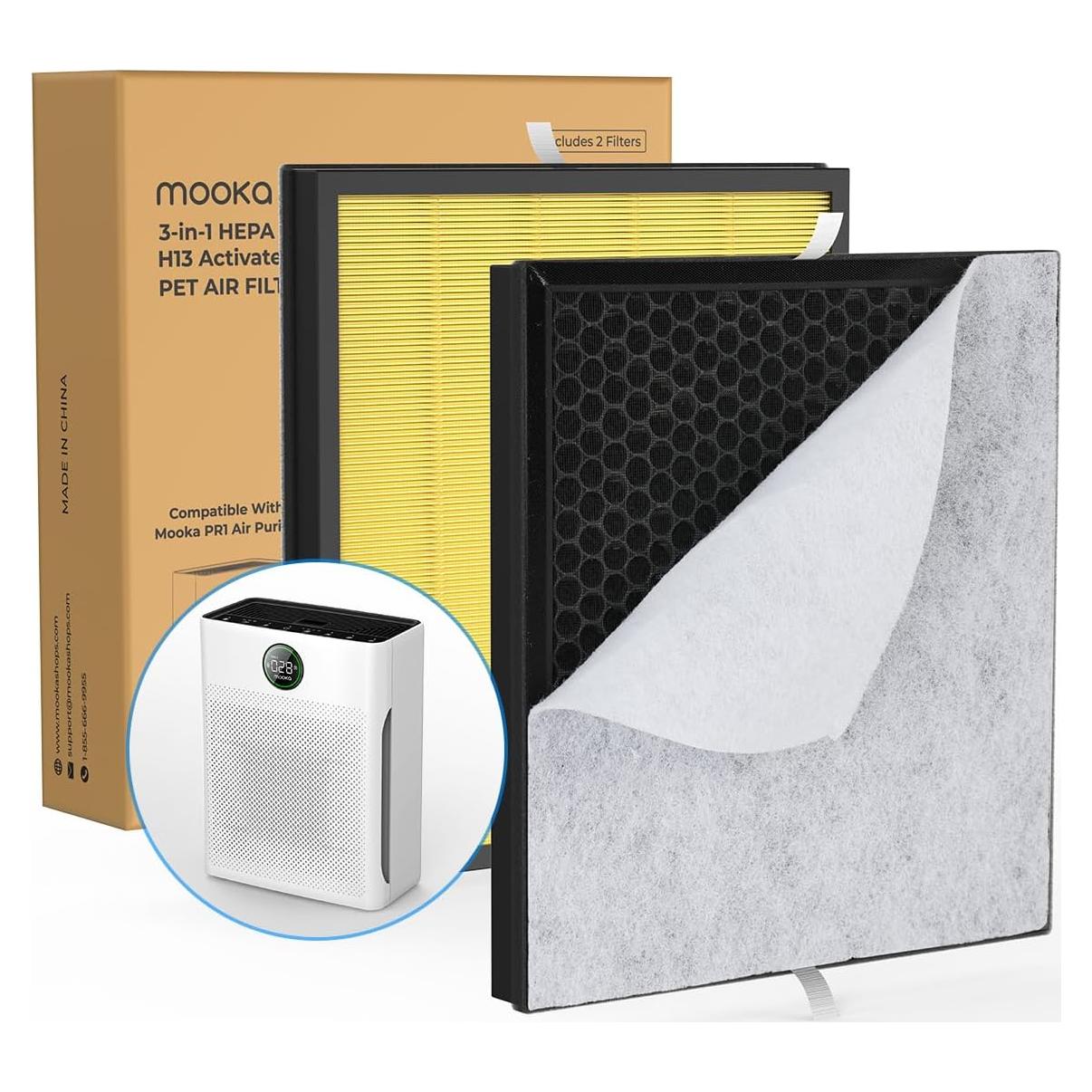 Paquete de 2 Filtros HEPA H13 MOOKA PR1 para Purificador de Aire