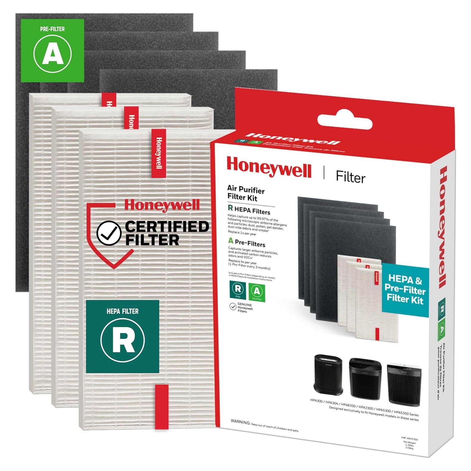 Kit de Filtros HEPA Honeywell HRF-ARVP300 - 3 HEPA R y 4 Pre-Filtros