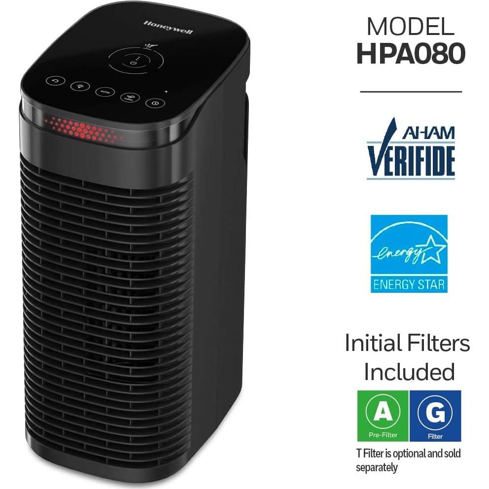 Purificador de Aire HEPA Honeywell HPA080 para 45 m², Negro