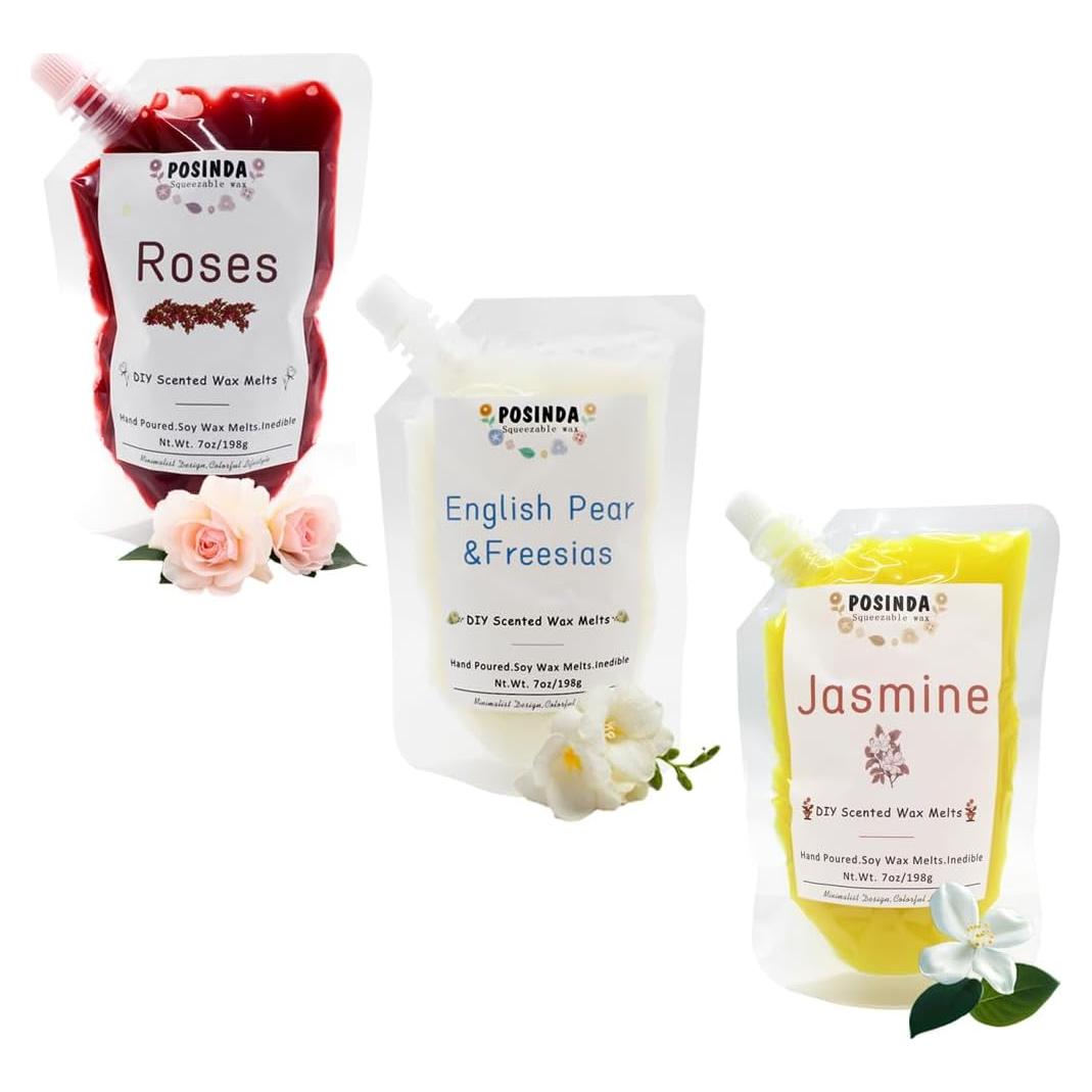 Set de 3 ceras aromáticas exprimibles Posinda 198g Pera Freesia Rosa Jazmín