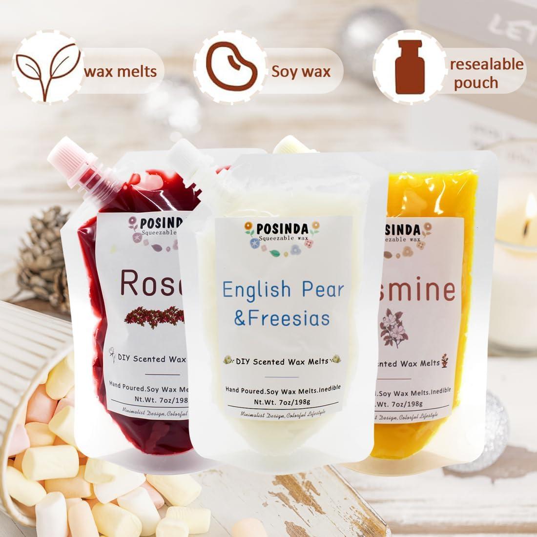 Set de 3 ceras aromáticas exprimibles Posinda 198g Pera Freesia Rosa Jazmín