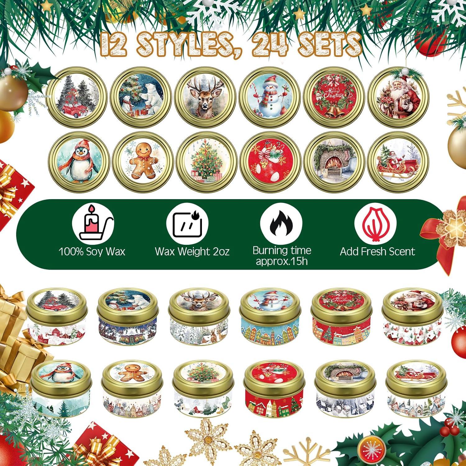 Set de 24 Velas Aromáticas de Cera de Soja MTLEE - Navidad