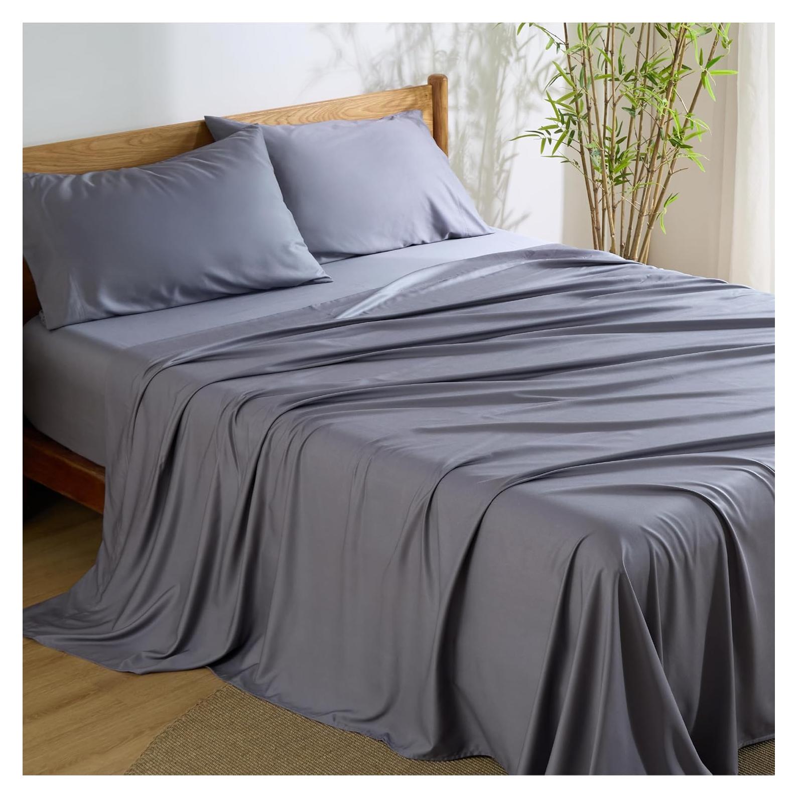 Juego de Sábanas Queen Bedsure Refrigerantes Rayón Bambú Gris