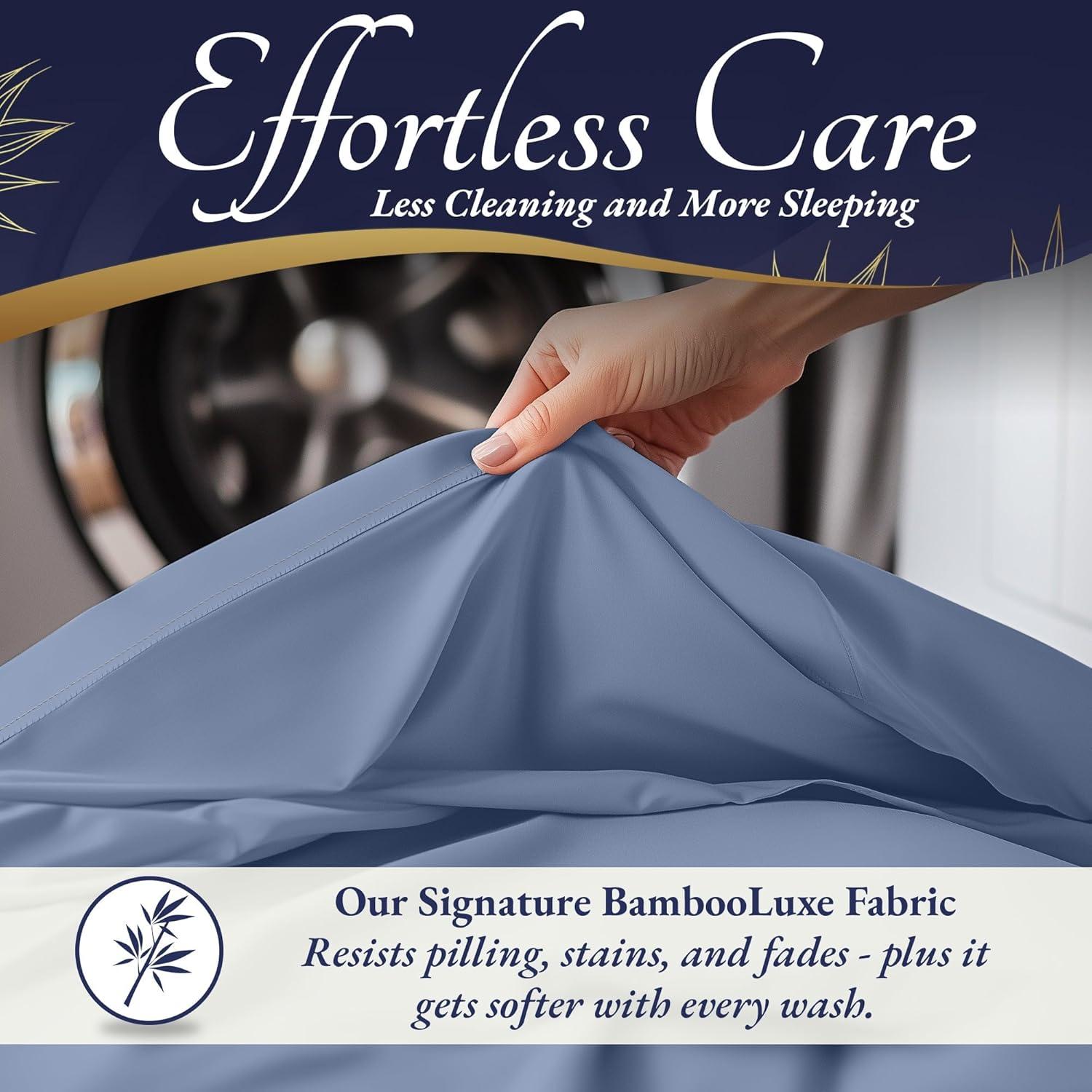 Sábanas Queen DECOLURE 100% Viscosa de Bambú 4 Piezas Azul Claro