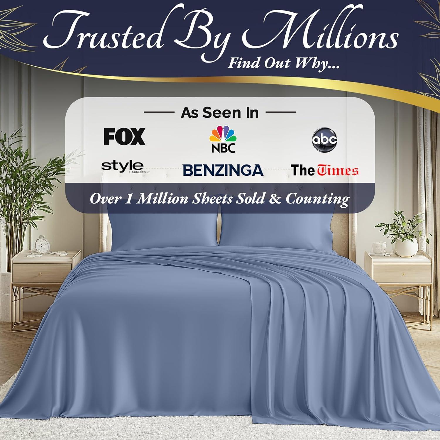 Sábanas Queen DECOLURE 100% Viscosa de Bambú 4 Piezas Azul Claro