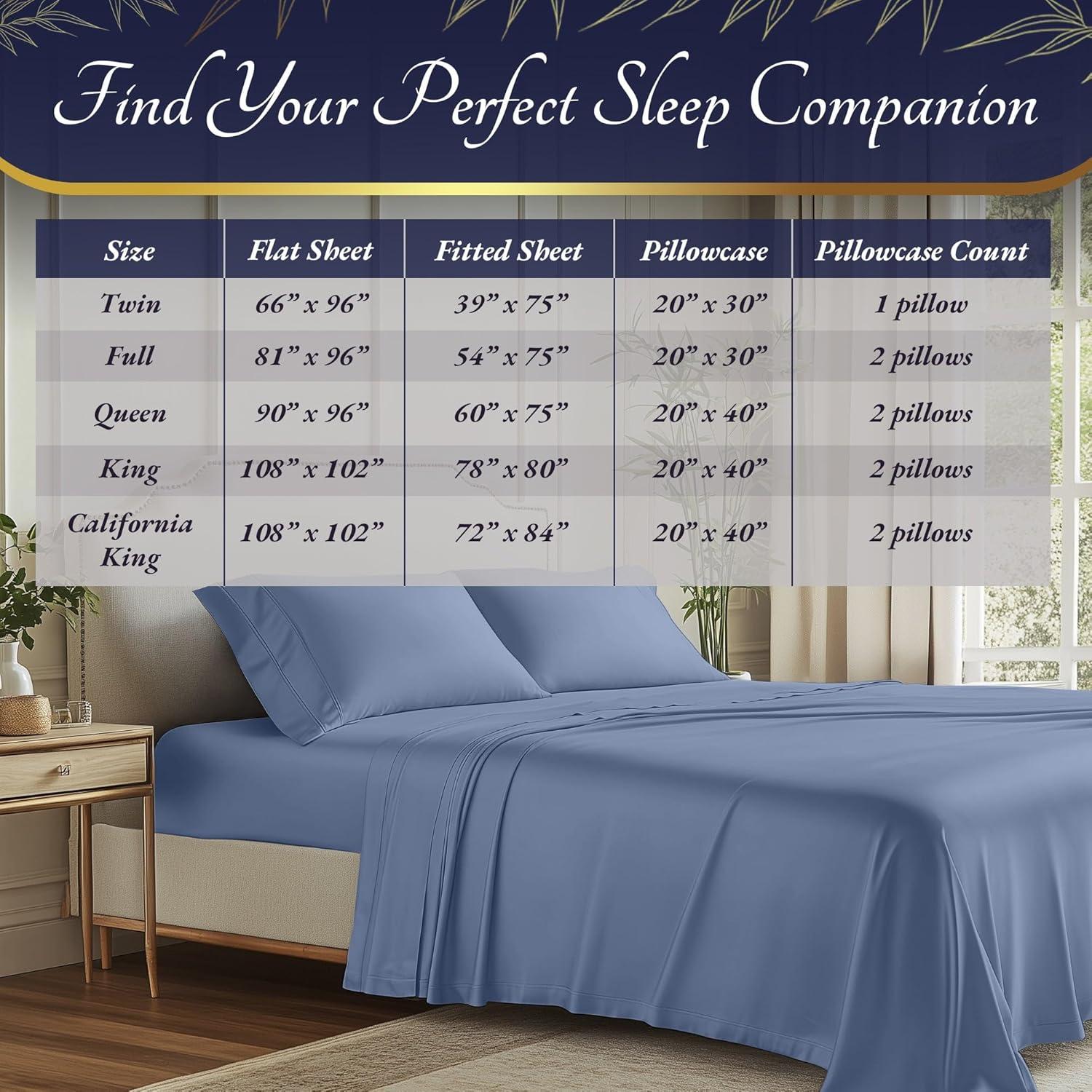 Sábanas Queen DECOLURE 100% Viscosa de Bambú 4 Piezas Azul Claro