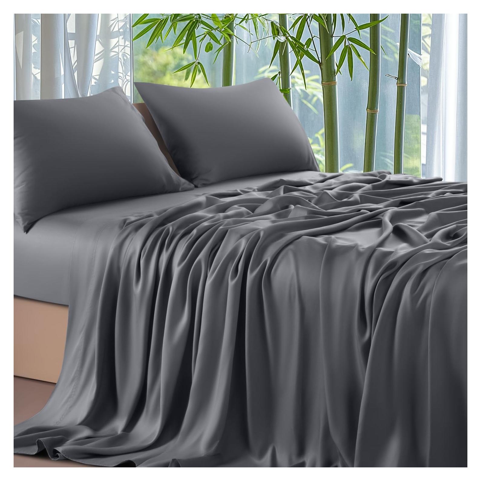 Juego de Sábanas Queen Shilucheng 4 Piezas Viscosa Bambú Gris