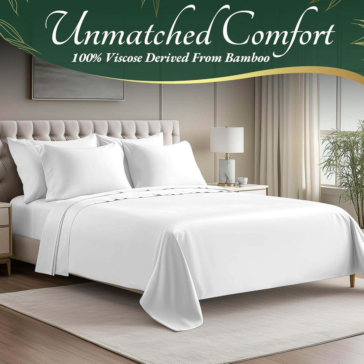 Sábanas Queen DECOLURE 100% Viscosa Bambú 6 Piezas Blanco