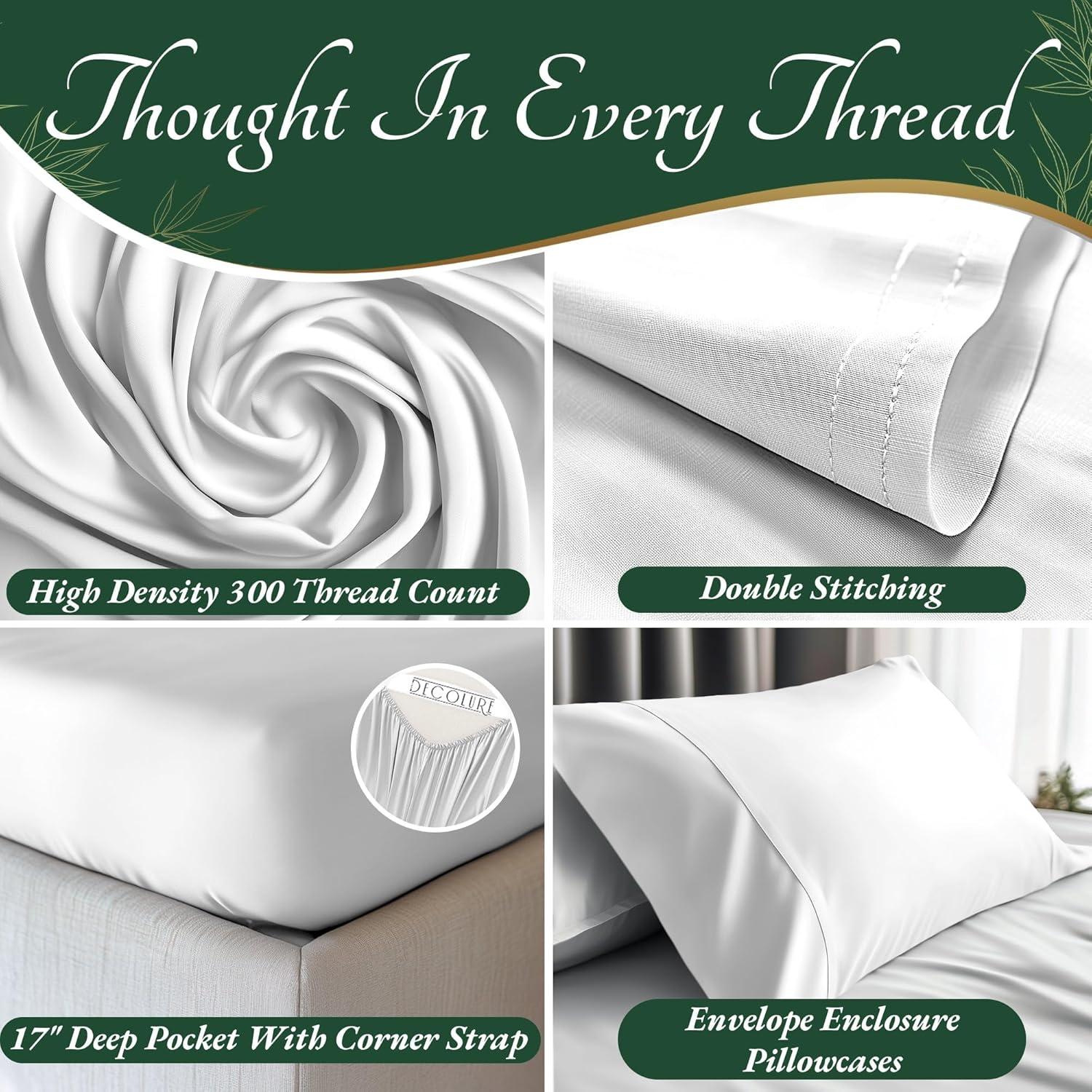 Sábanas Queen DECOLURE 100% Viscosa Bambú 6 Piezas Blanco