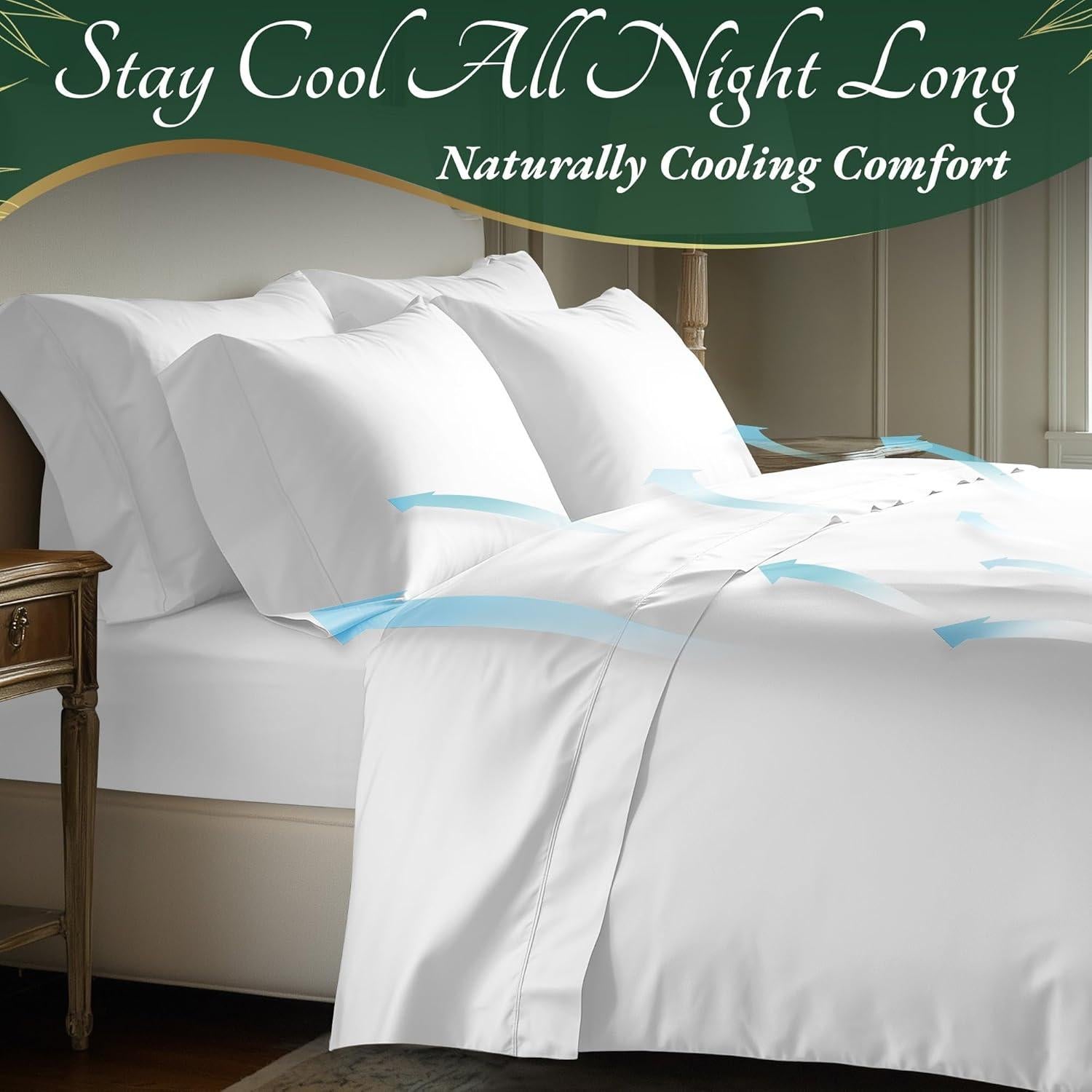 Sábanas Queen DECOLURE 100% Viscosa Bambú 6 Piezas Blanco