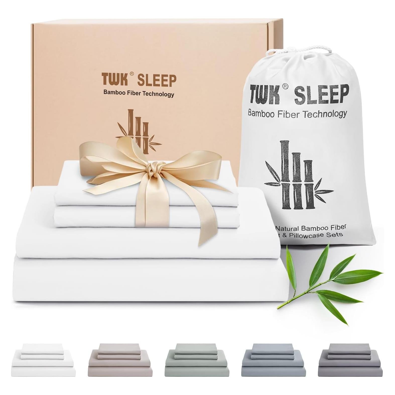 Juego de Sábanas de Lujo TWK Reina 100% Viscosa Bambú Blanco