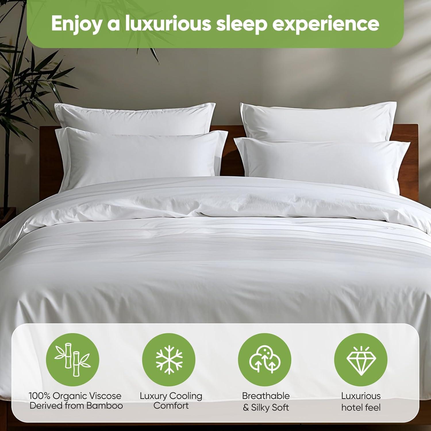 Juego de Sábanas de Lujo TWK Reina 100% Viscosa Bambú Blanco