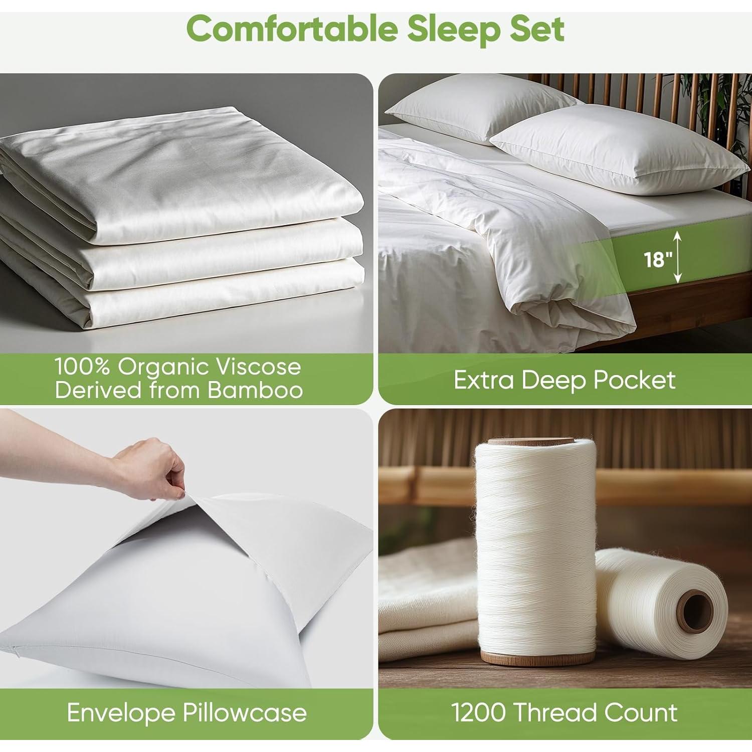 Juego de Sábanas de Lujo TWK Reina 100% Viscosa Bambú Blanco