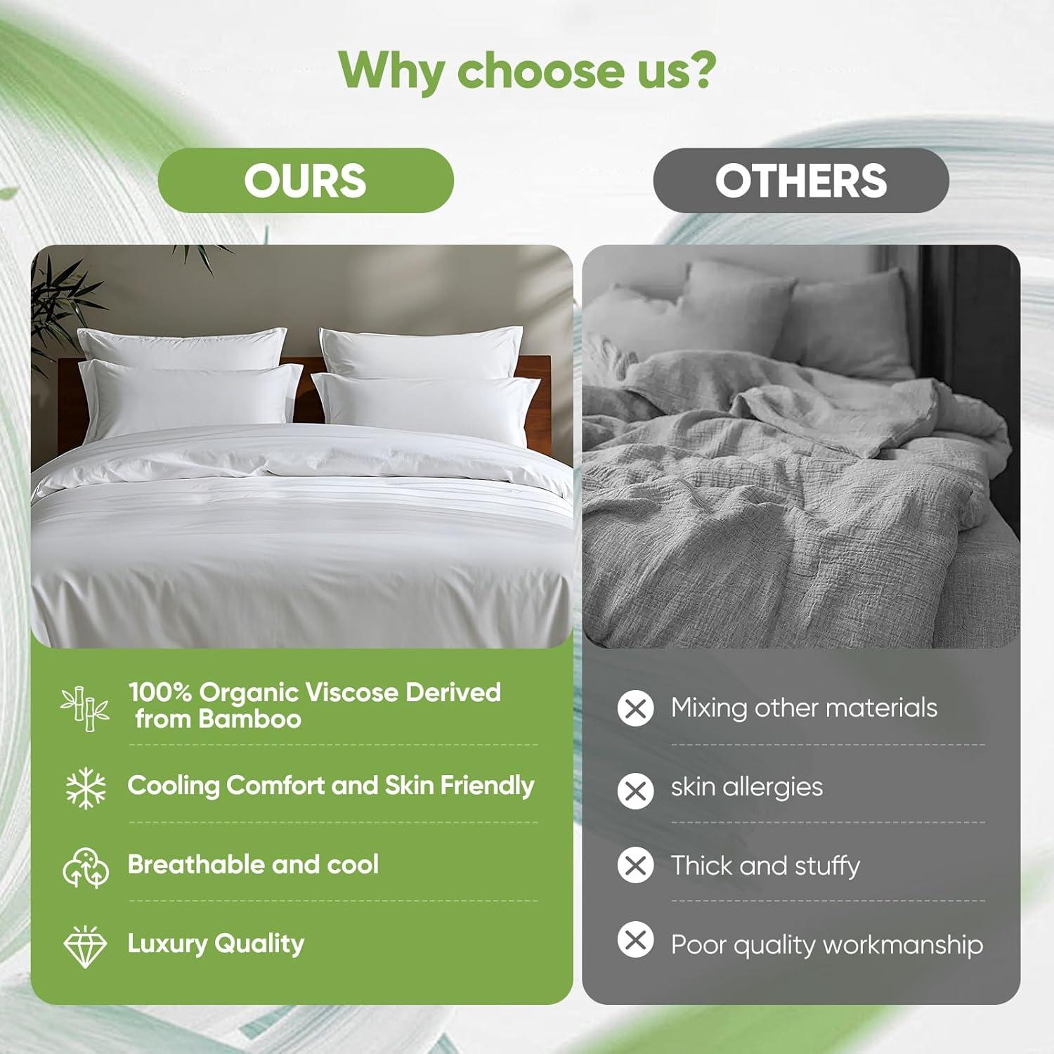 Juego de Sábanas de Lujo TWK Reina 100% Viscosa Bambú Blanco