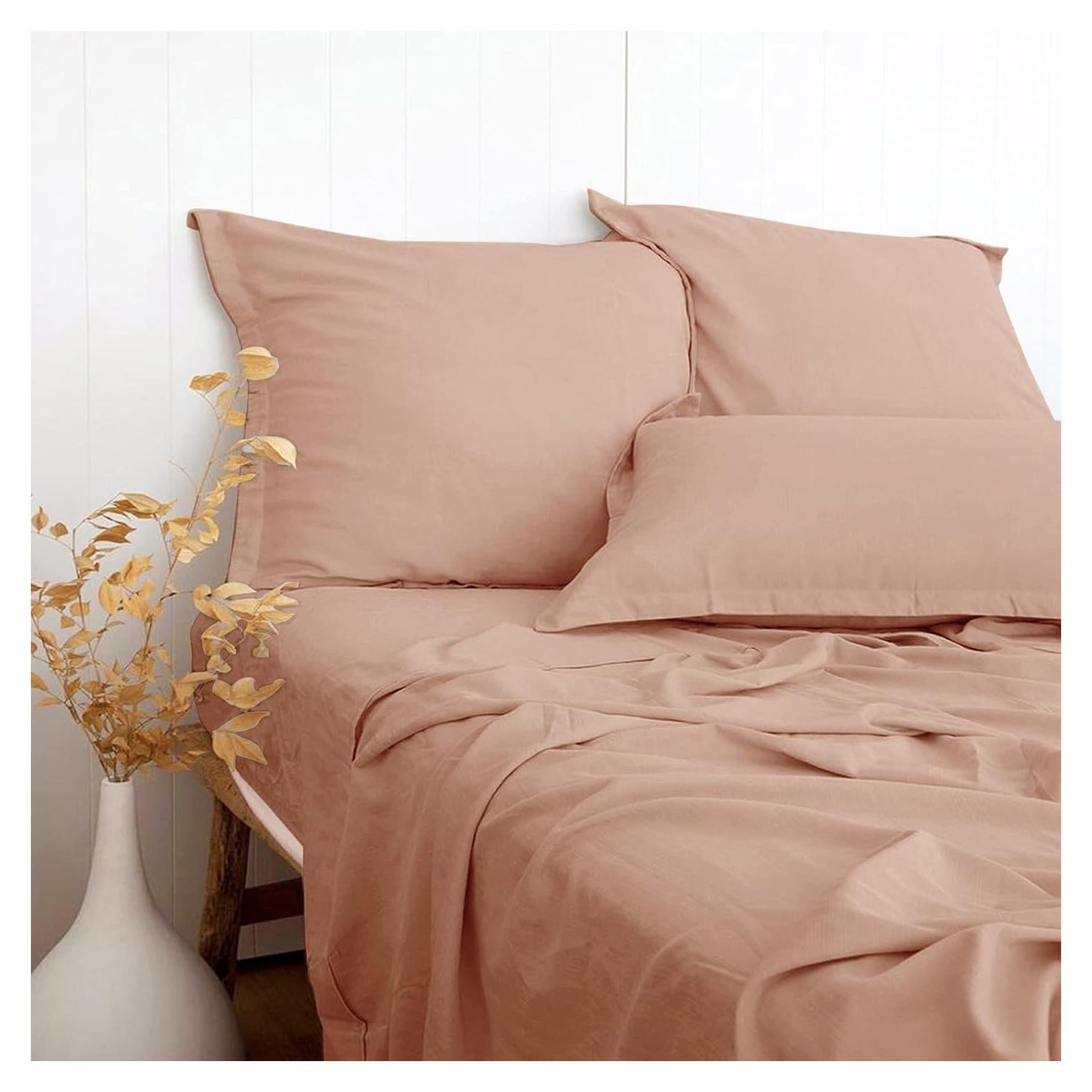Juego de Sábanas Queen PANDATEX Lino Rosa Polvoriento 4 Piezas